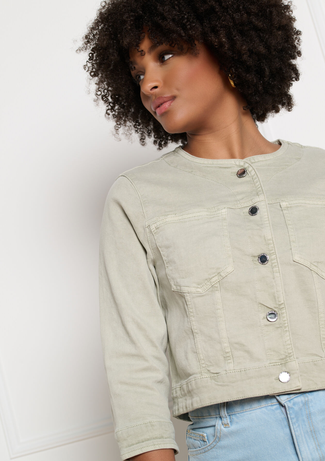 Cropped buttoned jacket, , back
