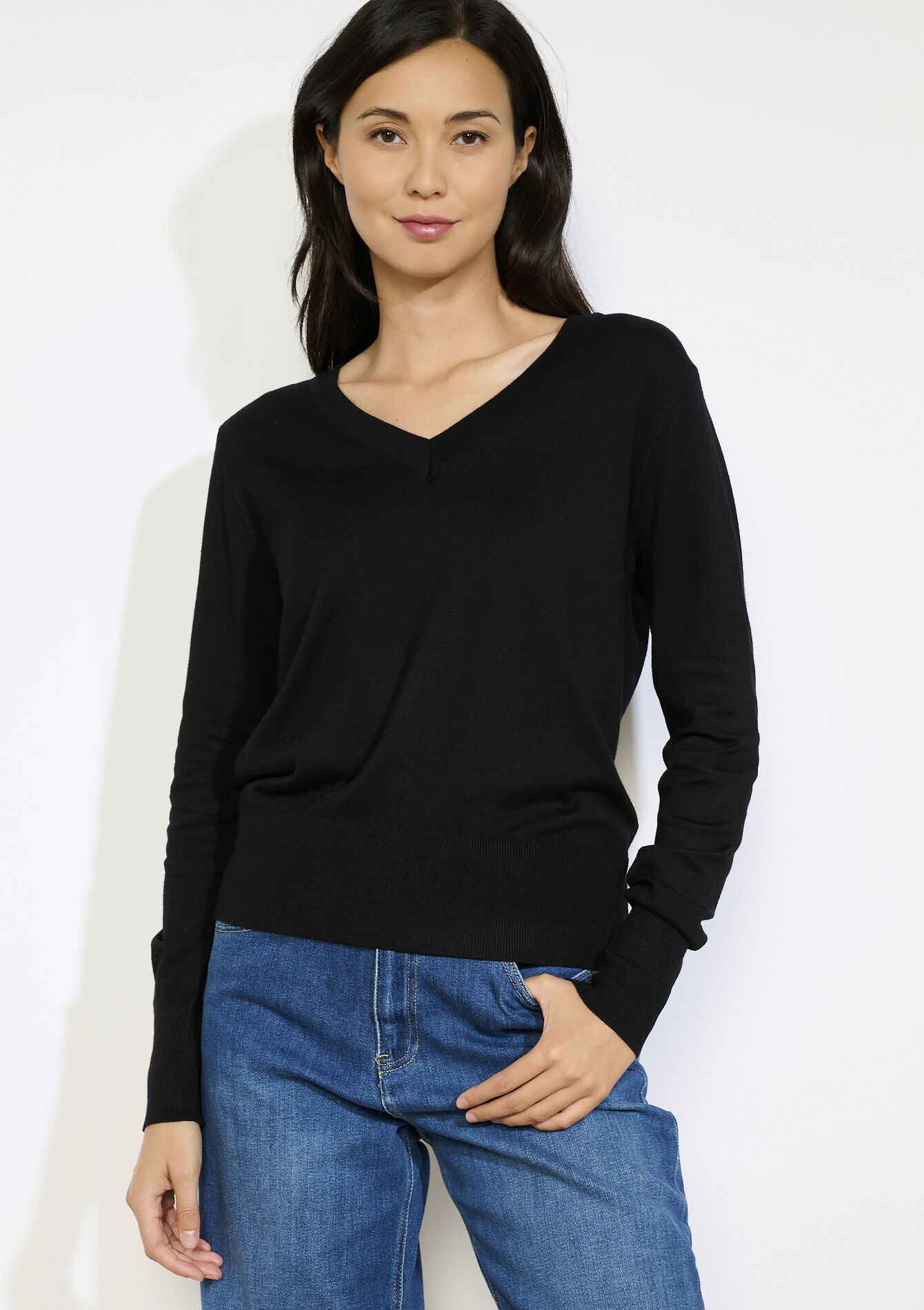 V-hals trui met knoopjes - BLACK - 04006975_1119