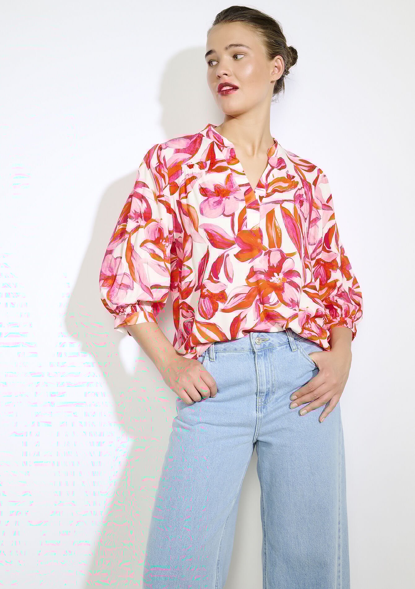 Luchtige printblouse - FUCHSIA - 05702908_5626