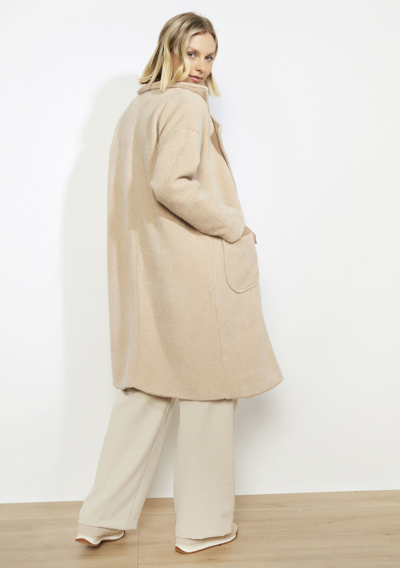 Manteau doux à revers - LT BEIGE - 23000809_2527
