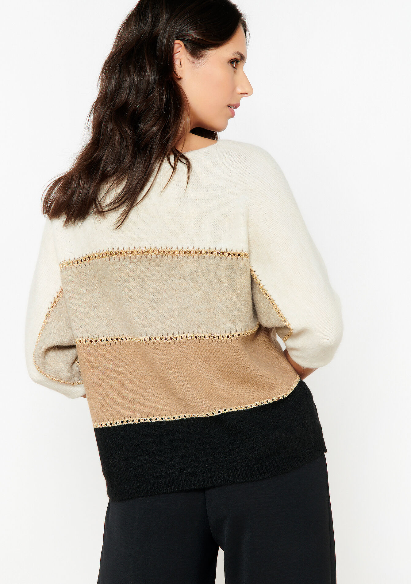 Colourblock pullover with lurex, Colourblock pullover with lurex - CAMEL GINGER - 04006361_3831
