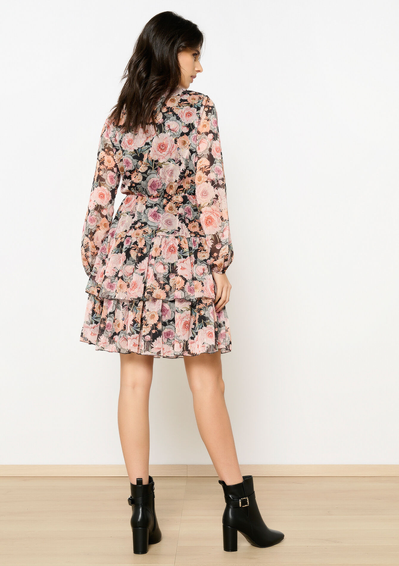 Robe cache-coeur à imprimé fleuri, Robe cache-coeur à imprimé fleuri - BLACK - 08104001