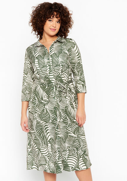 Shirt dress with leaf print - KHAKI MED - 08103202_4327