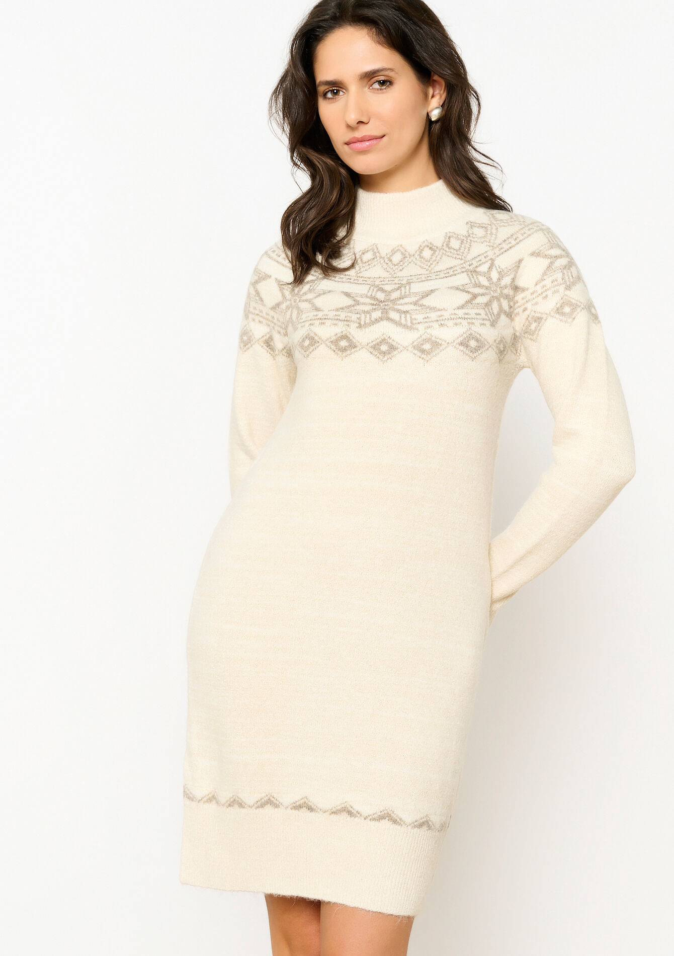 Jacquard gebreide jurk, Jacquard gebreide jurk - VANILLA WHITE - 08103615_1013