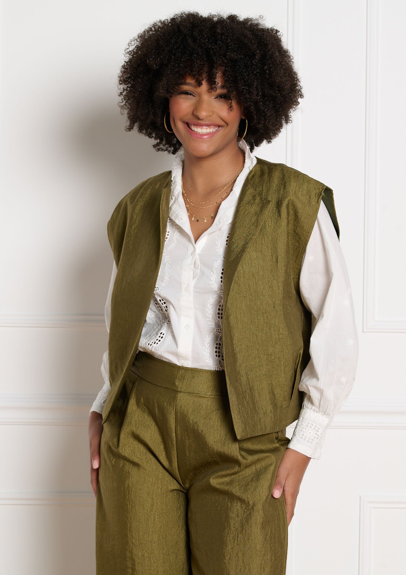 Mouwloos soepel gilet - GREEN MOSS - 09001528_4504