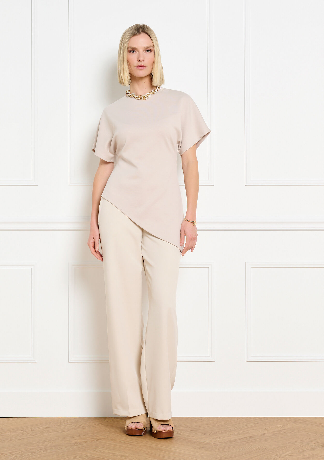 Asymmetrisch soepel t-shirt - LT BEIGE - 02302033_2527