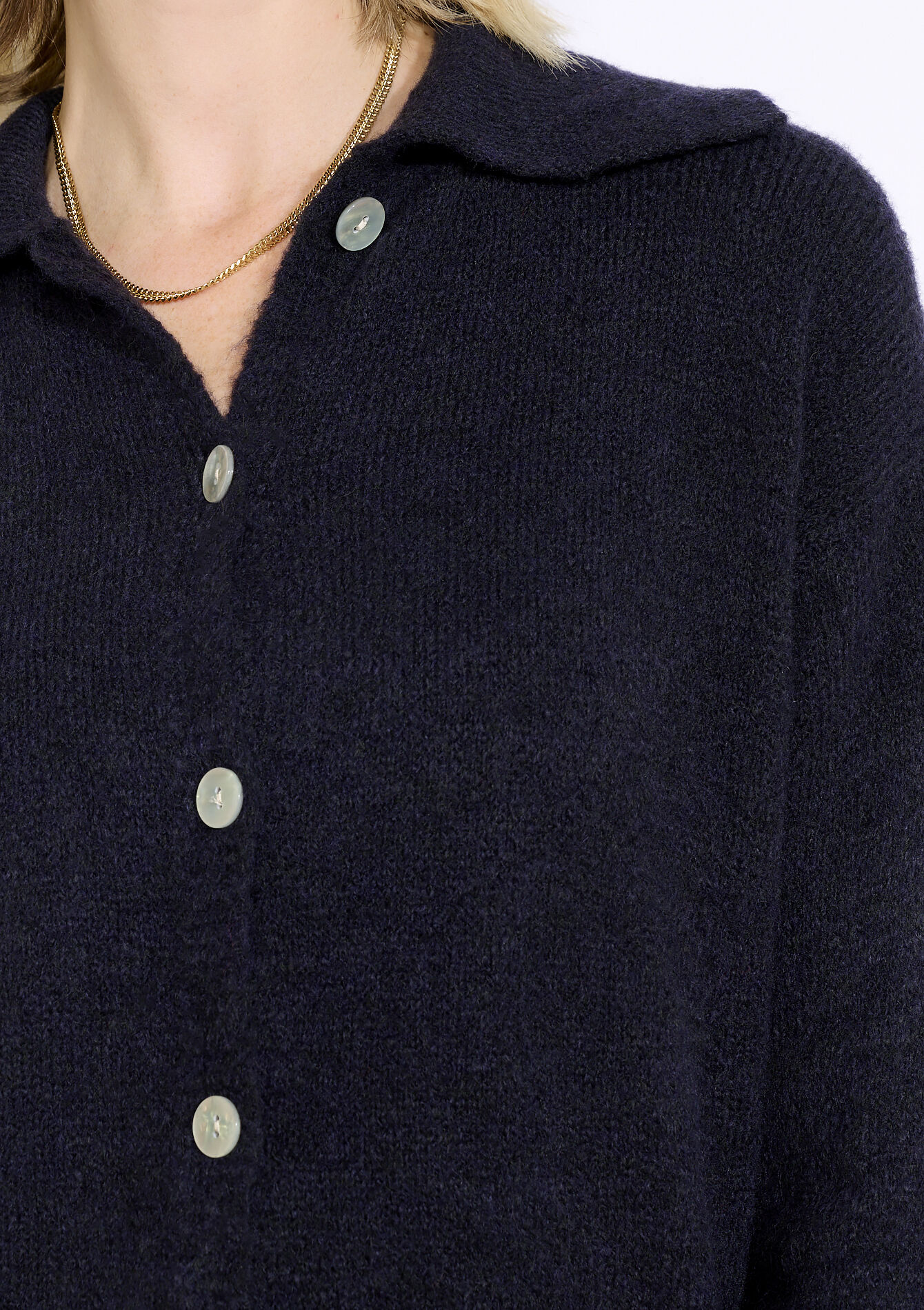 Polo collar knit cardigan, Polo collar knit cardigan - NAVY BASIC - 04101403_2723