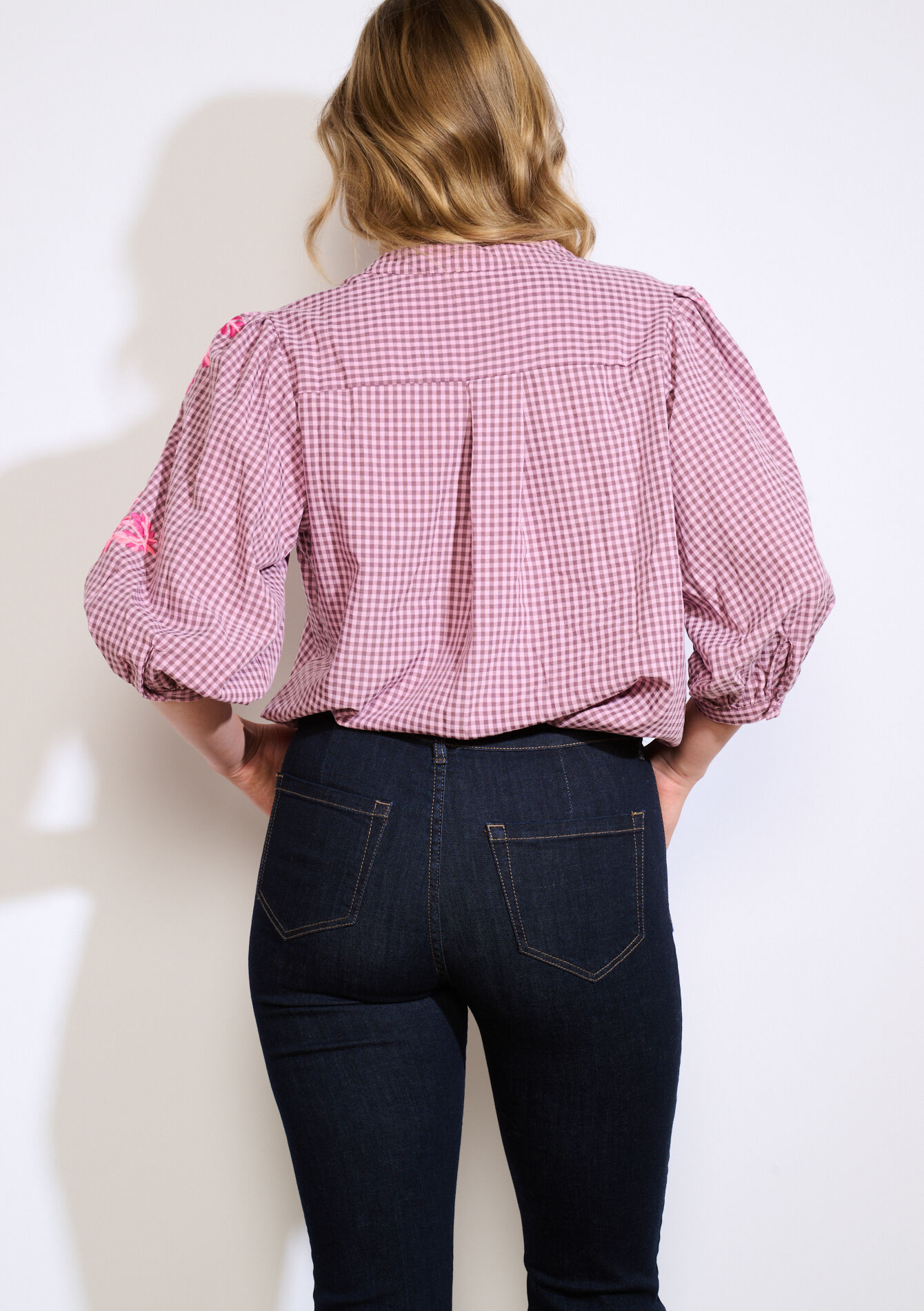 Embroidered gingham shirt, Embroidered gingham shirt - PINK BUBBLEGUM - 05702912_1477