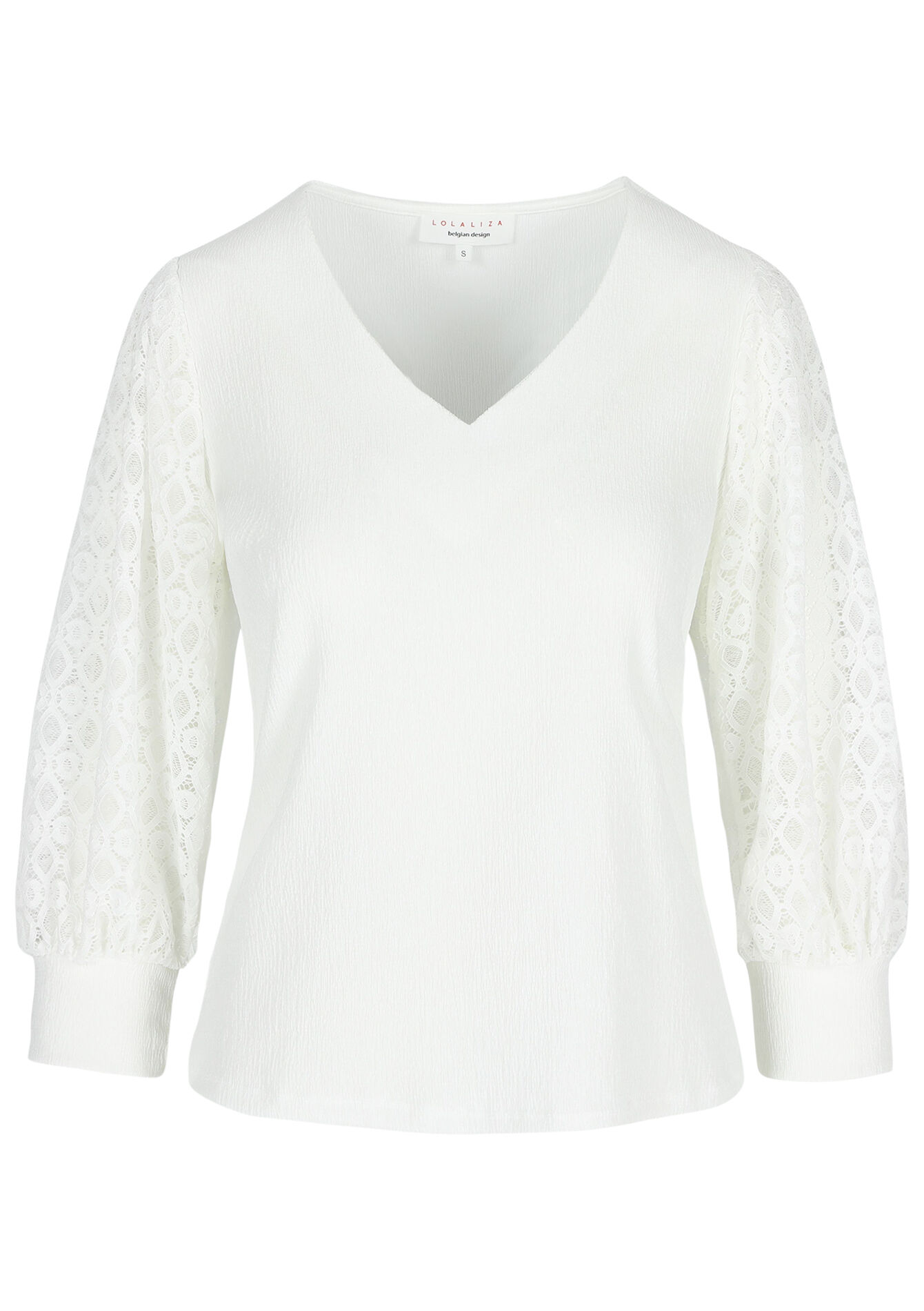 T-shirt met kanten mouwen - OFFWHITE - 02301535_1001