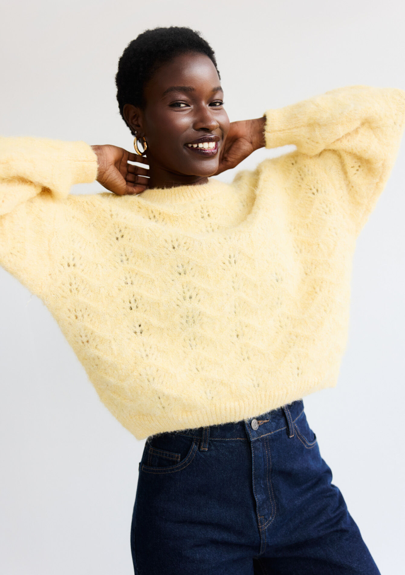 Pull moelleux texturé, , back