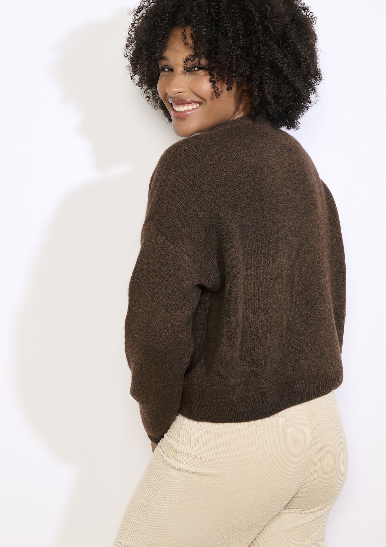 Gebreide cardigan met knopen, Gebreide cardigan met knopen - BROWN DARK CHOCOLATE - 04101401_3720