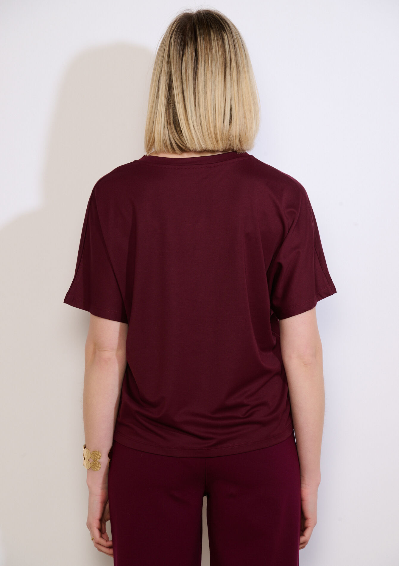 Losvallend T-shirt met korte mouw, Losvallend T-shirt met korte mouw - AUBERGINE - 02301935_1537