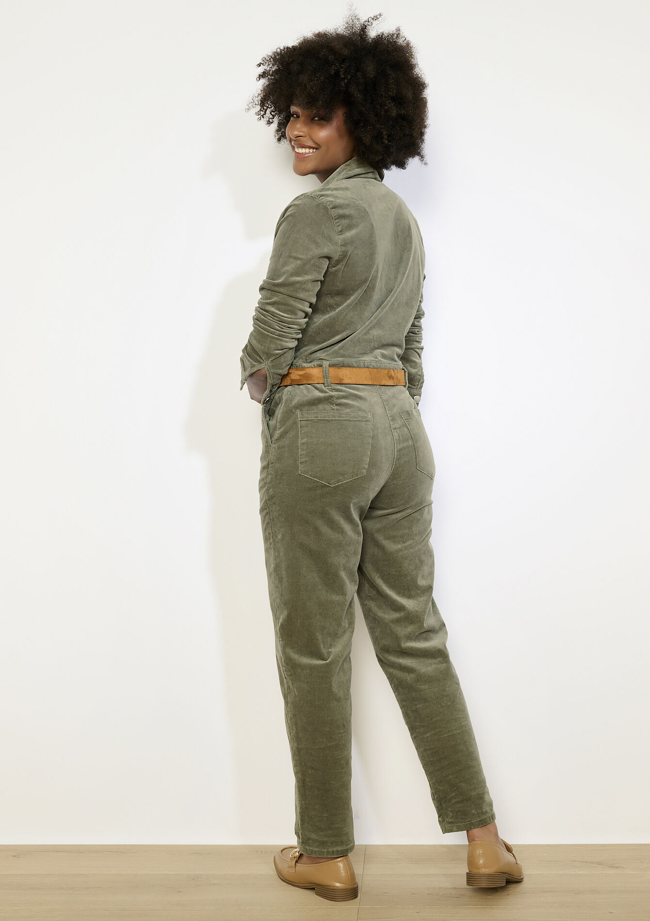 Velours jumpsuit met knopen, Velours jumpsuit met knopen - KHAKI FADED - 06004614_4326