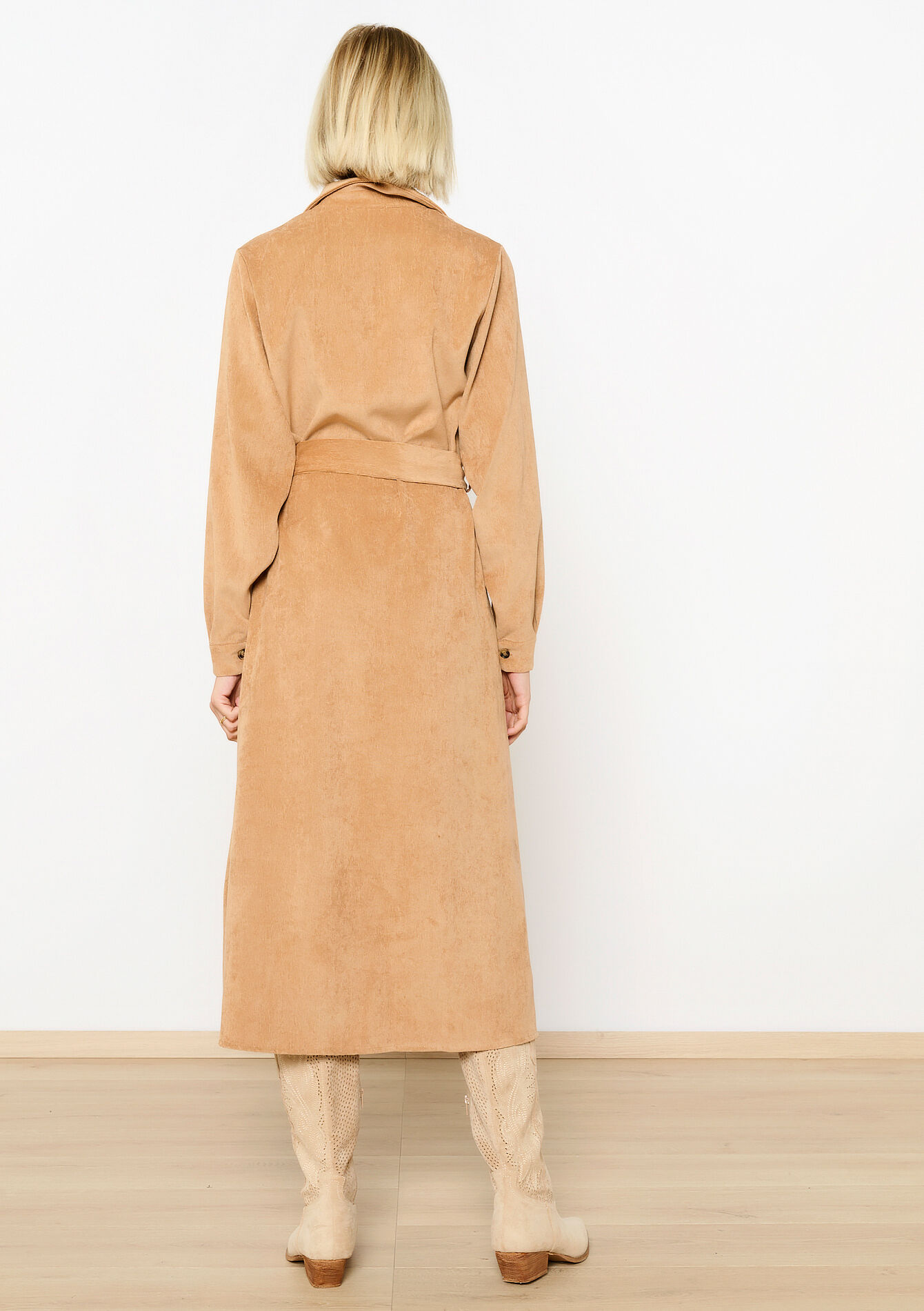 Robe-chemise en velours côtelé, Robe-chemise en velours côtelé - LIGHT CAMEL - 08103875_3814