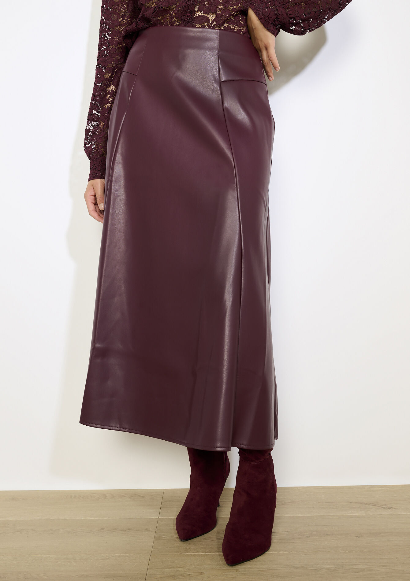 Jupe midi effet cuir - BORDEAUX WINE - 07101415_5514