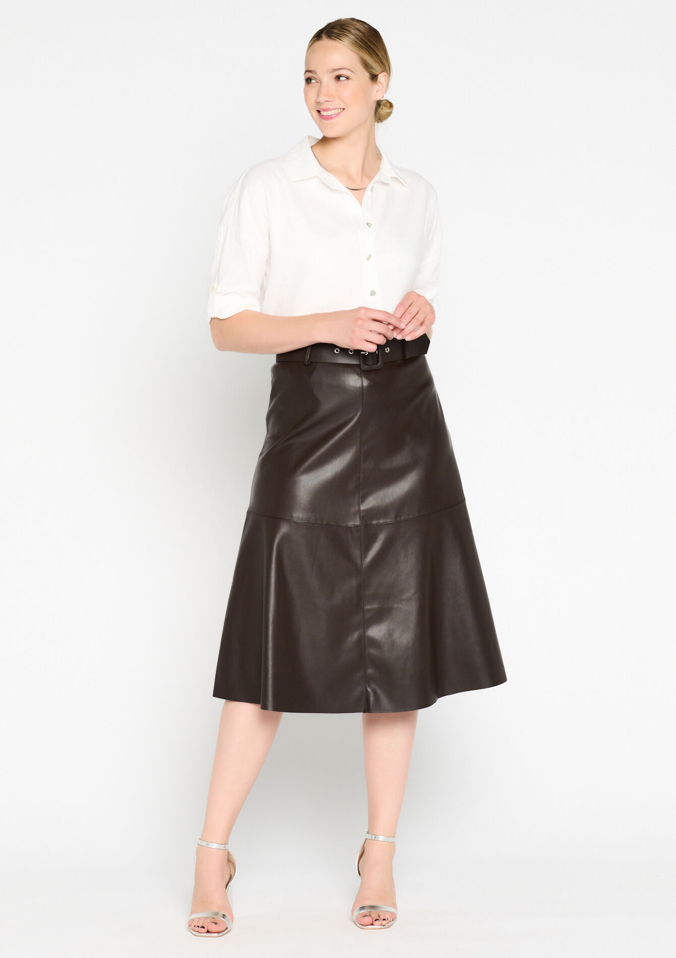 Jupe mi-longue en similicuir, Jupe mi-longue en similicuir, , back