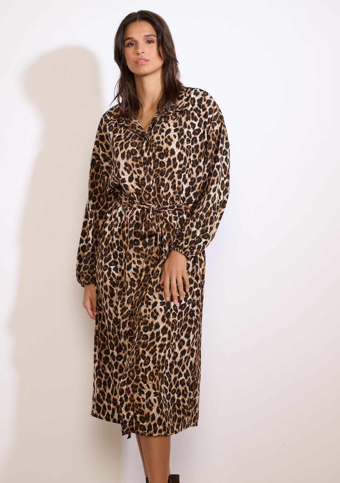 Rhinestone leopard midi dress, Rhinestone leopard midi dress - CAMEL GINGER - 08104383_3831