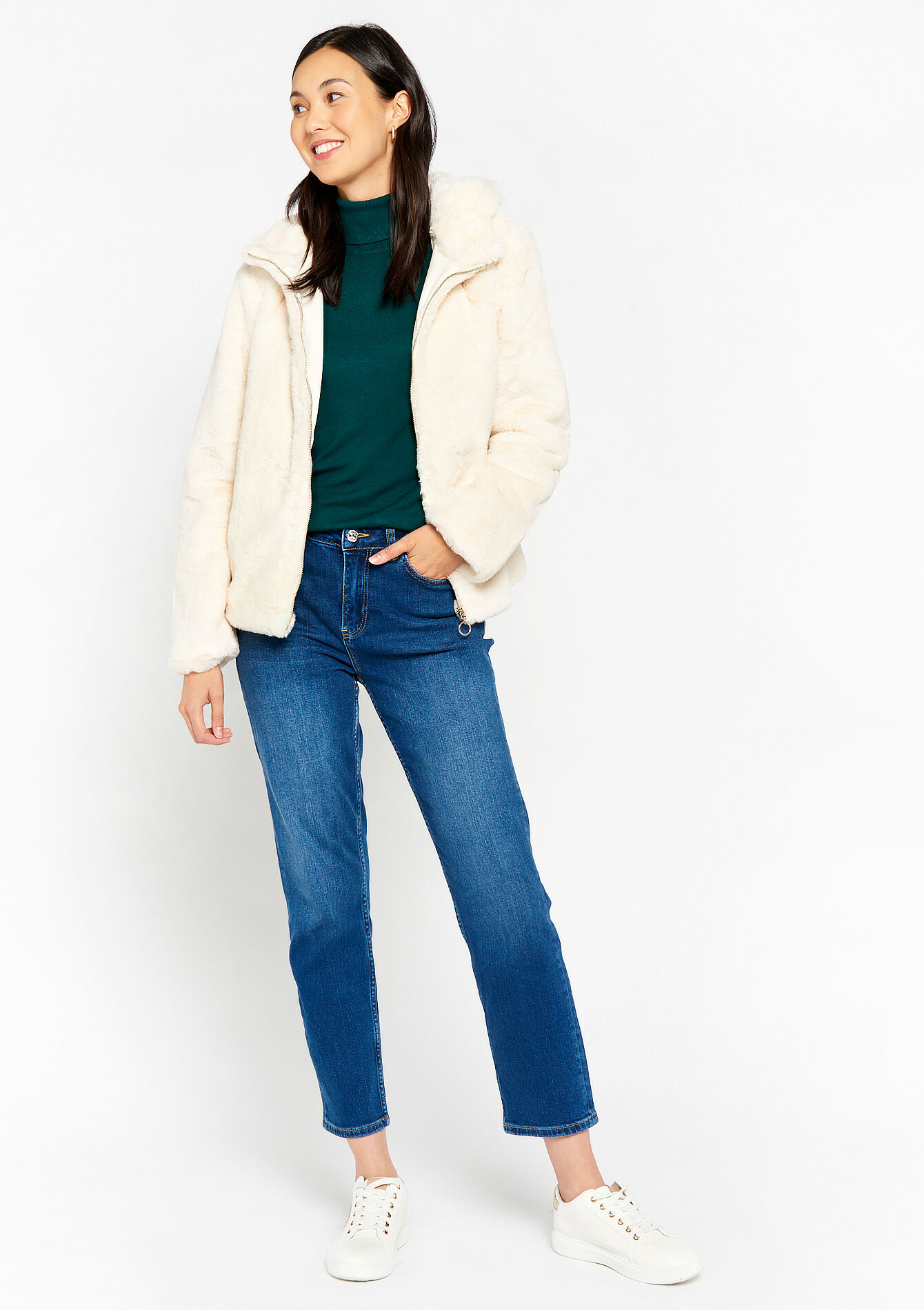 Faux fur jas met capuchon - VANILLA WHITE - 23000594_1013