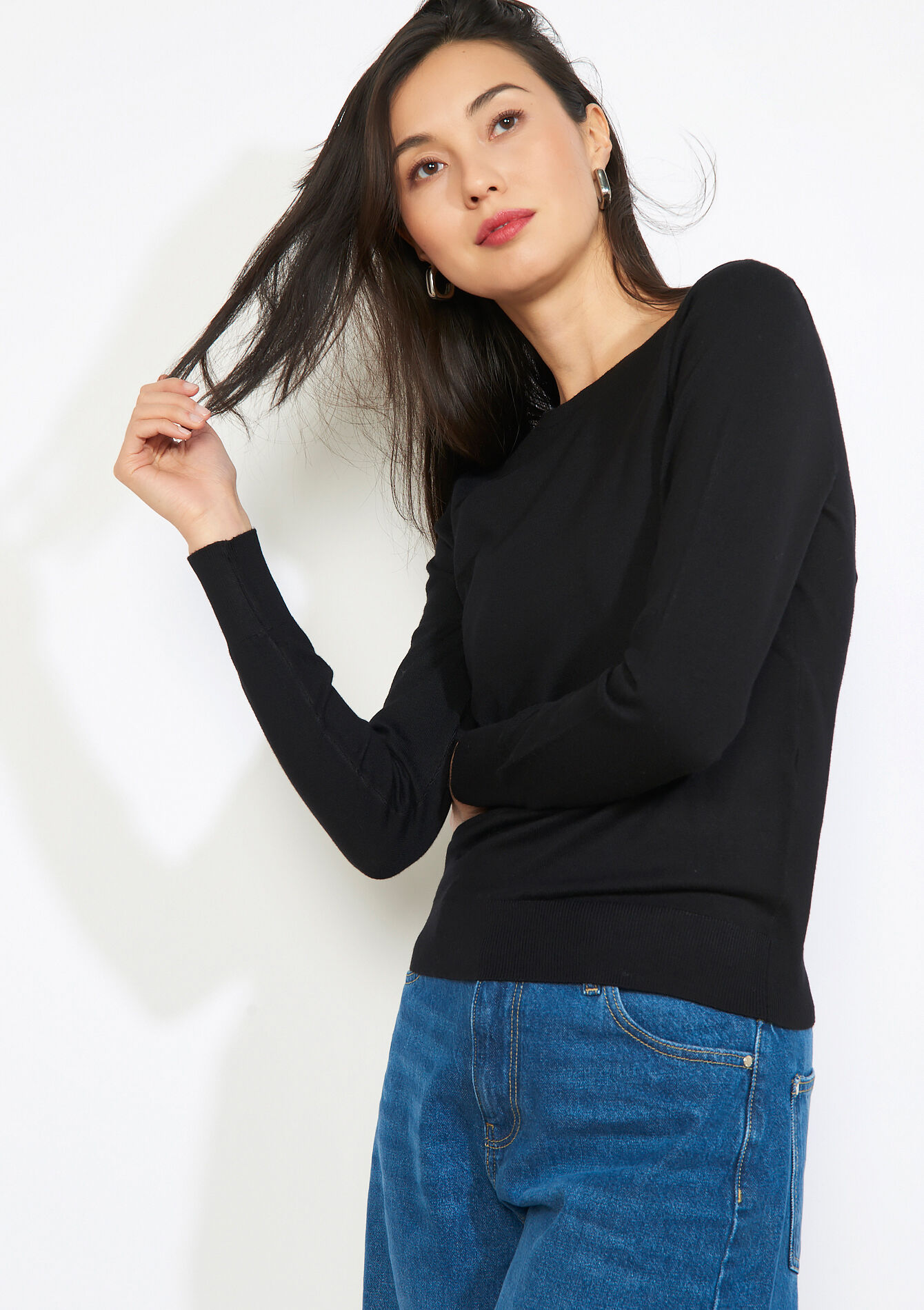 Fijne ronde hals trui, Fijne ronde hals trui - BLACK - 04007019_1119