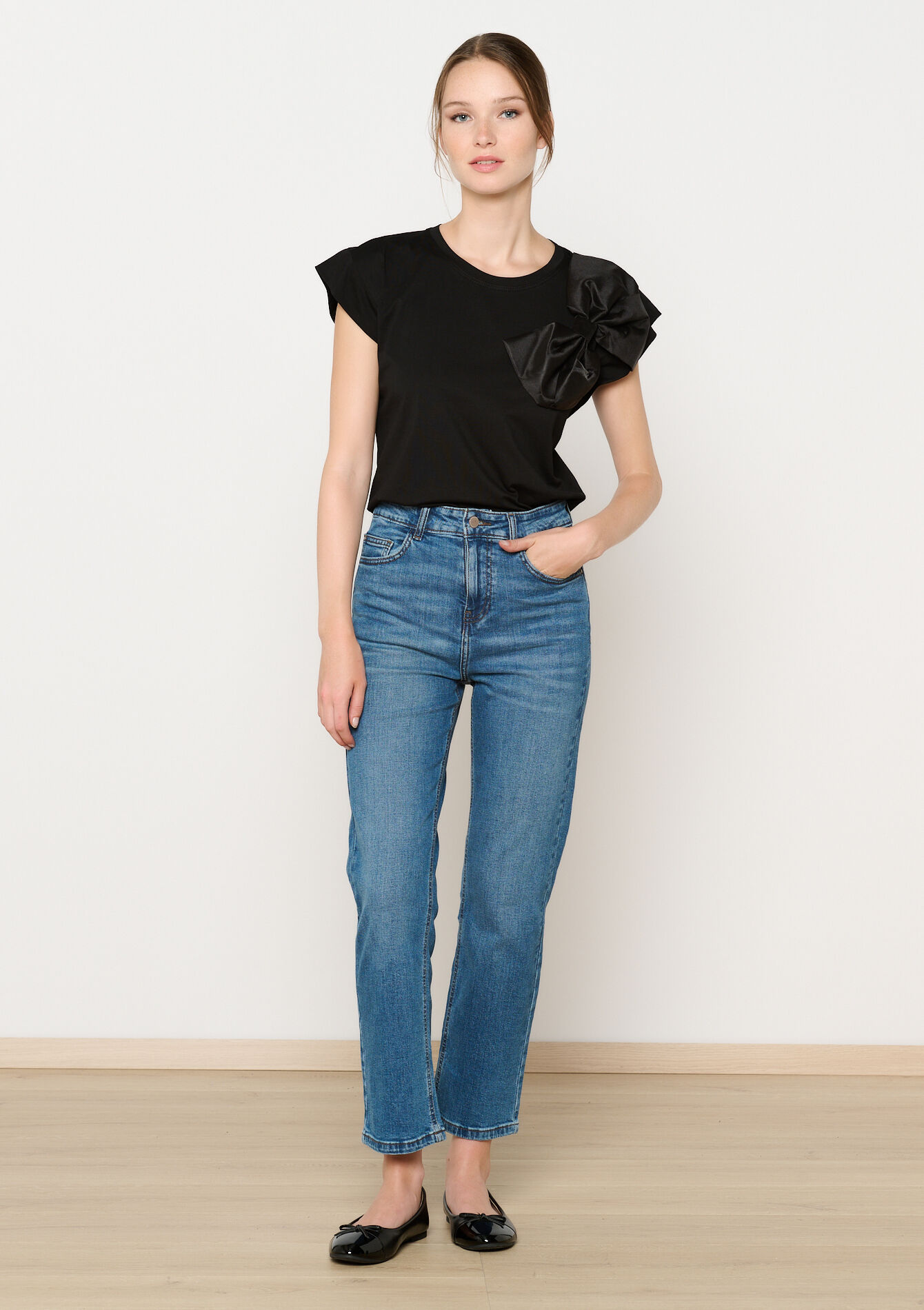 Jean coupe droite à taille haute, Jean coupe droite à taille haute - MEDIUM BLUE - 22000535_0500