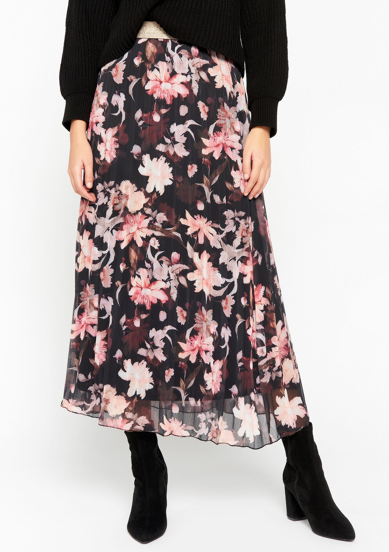 Maxi skirt with floral print, Maxi skirt with floral print - BLACK - 07101068_1119
