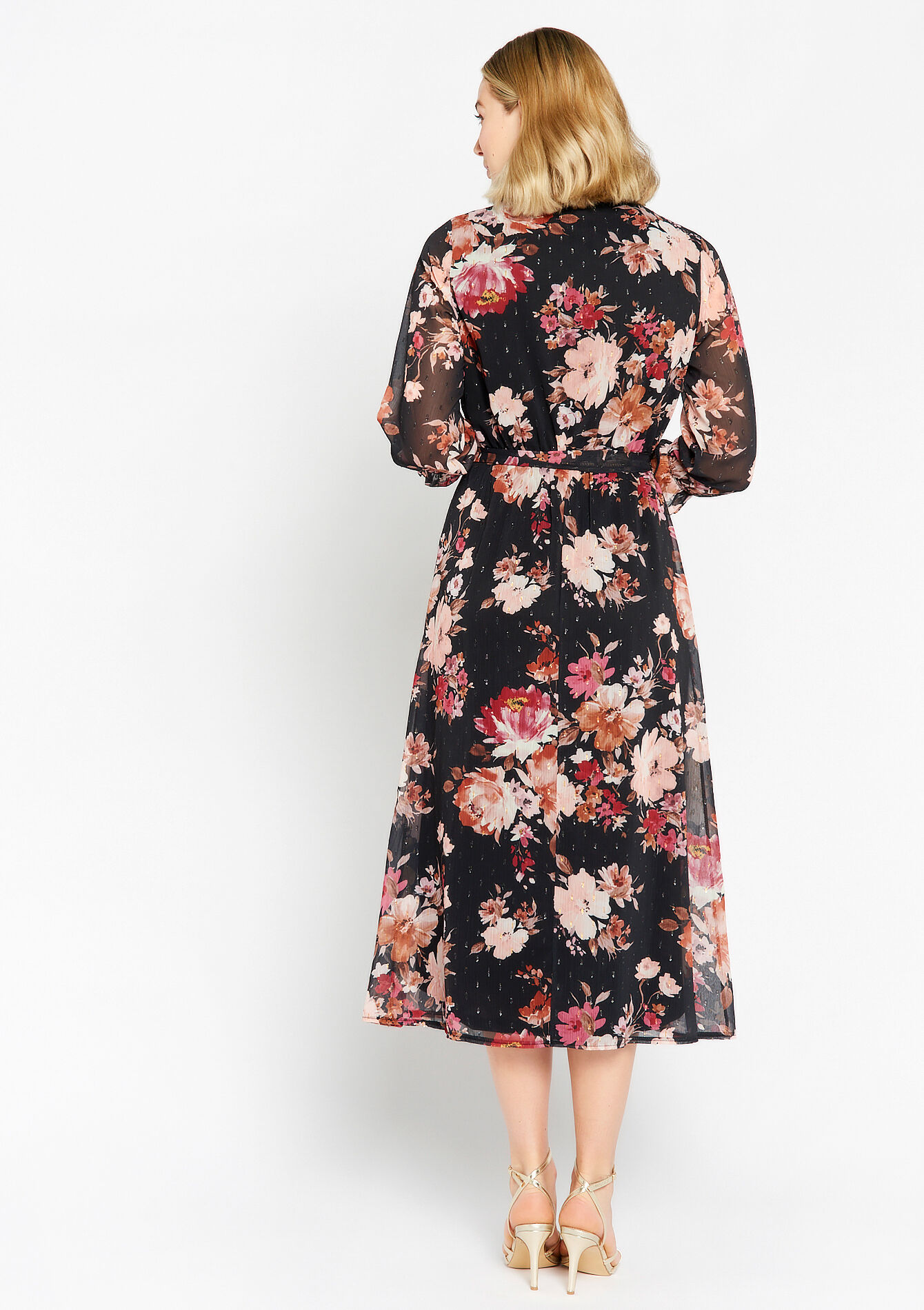 Wrap dress with floral print, Wrap dress with floral print - BLACK - 08601844_1119