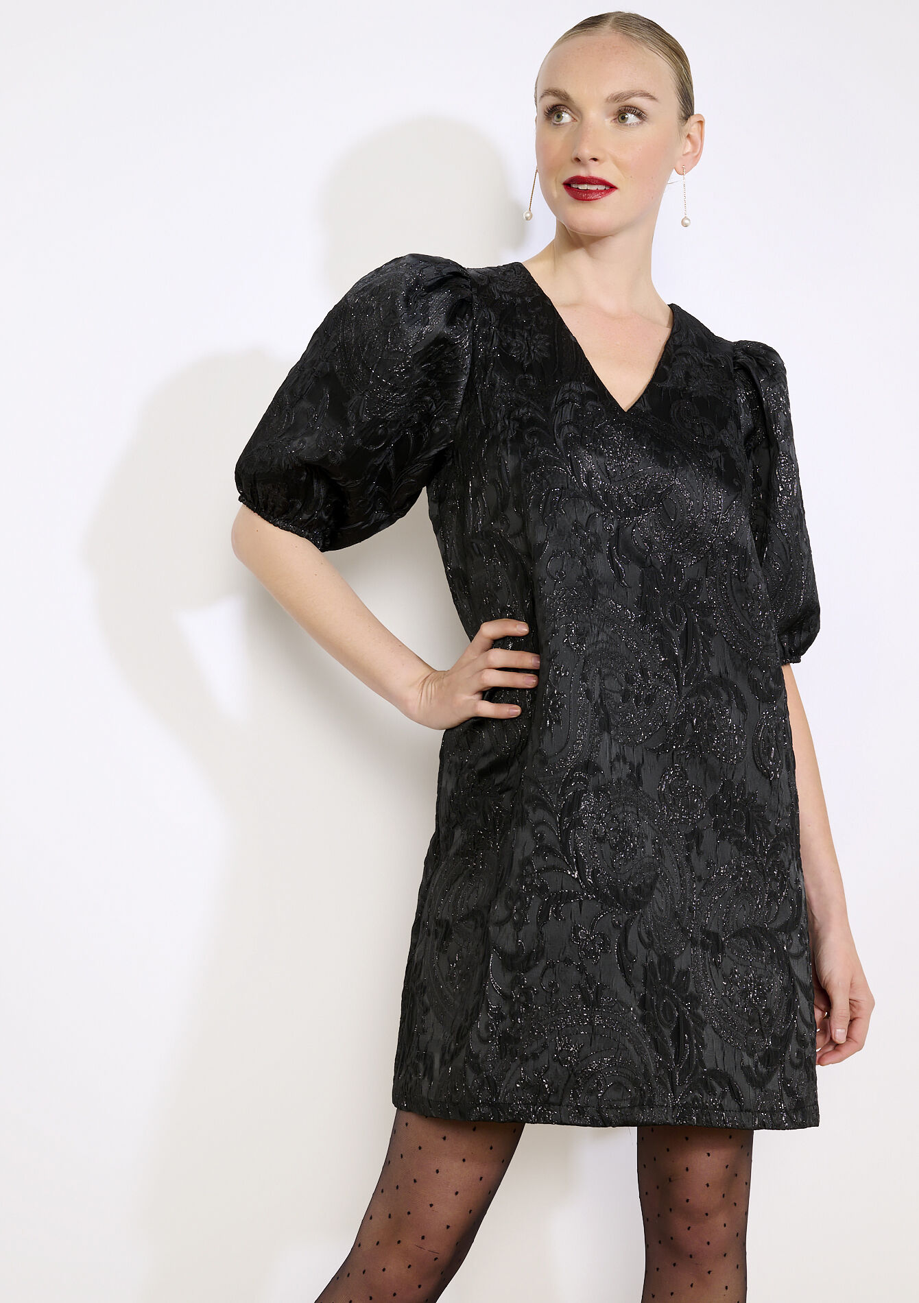 Robe courte jacquard, Robe courte jacquard - BLACK - 08104411_1119