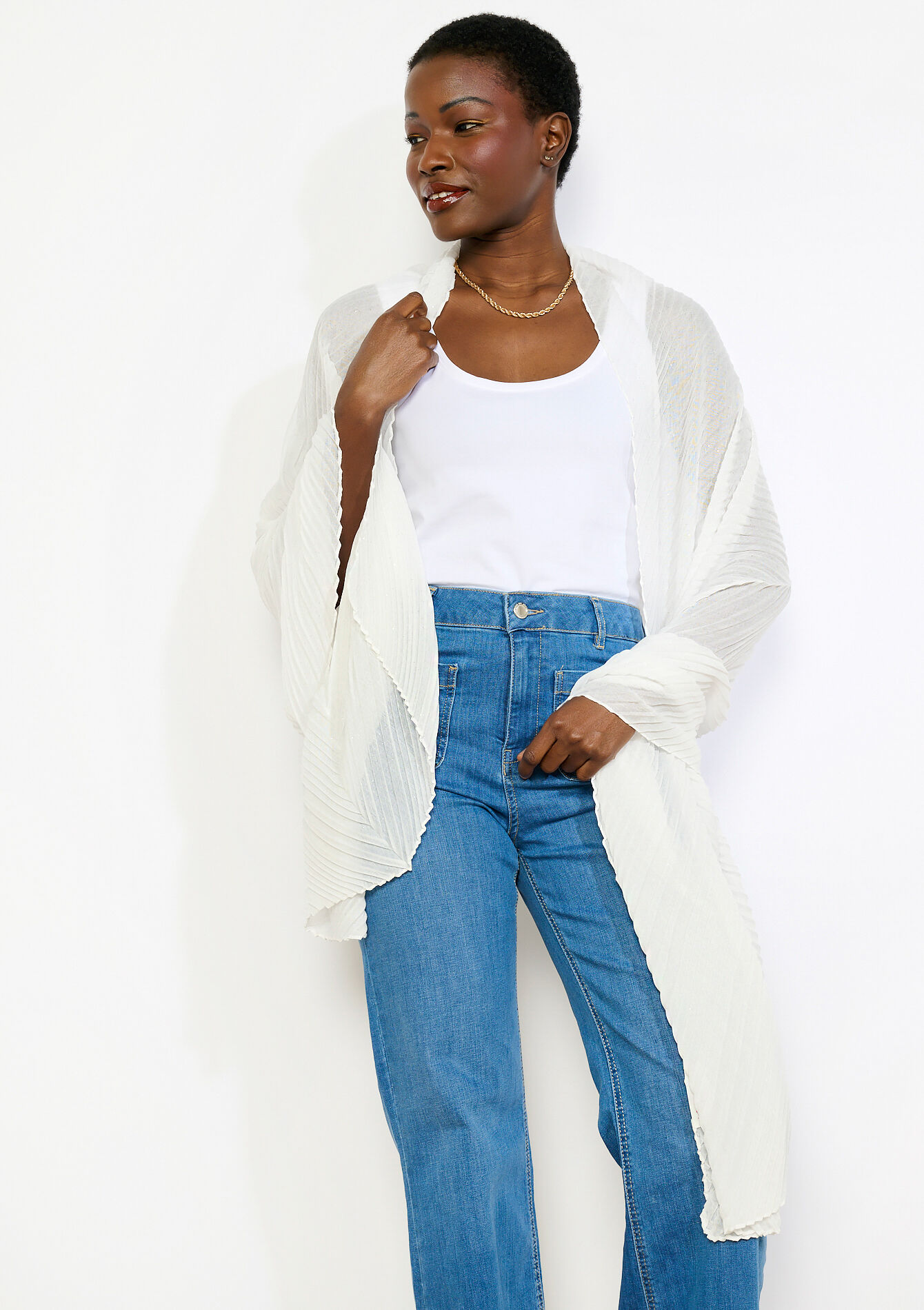 Plissé sjaal met glansdraad, , detail_model