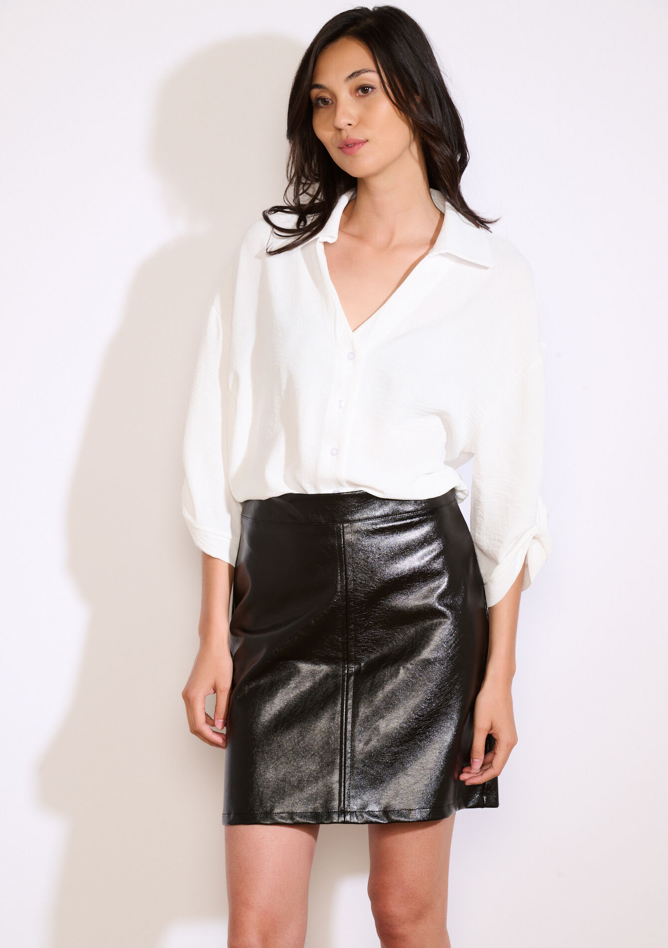 Losvallend overhemd met knopen, Losvallend overhemd met knopen - OPTICAL WHITE - 05702938_1019