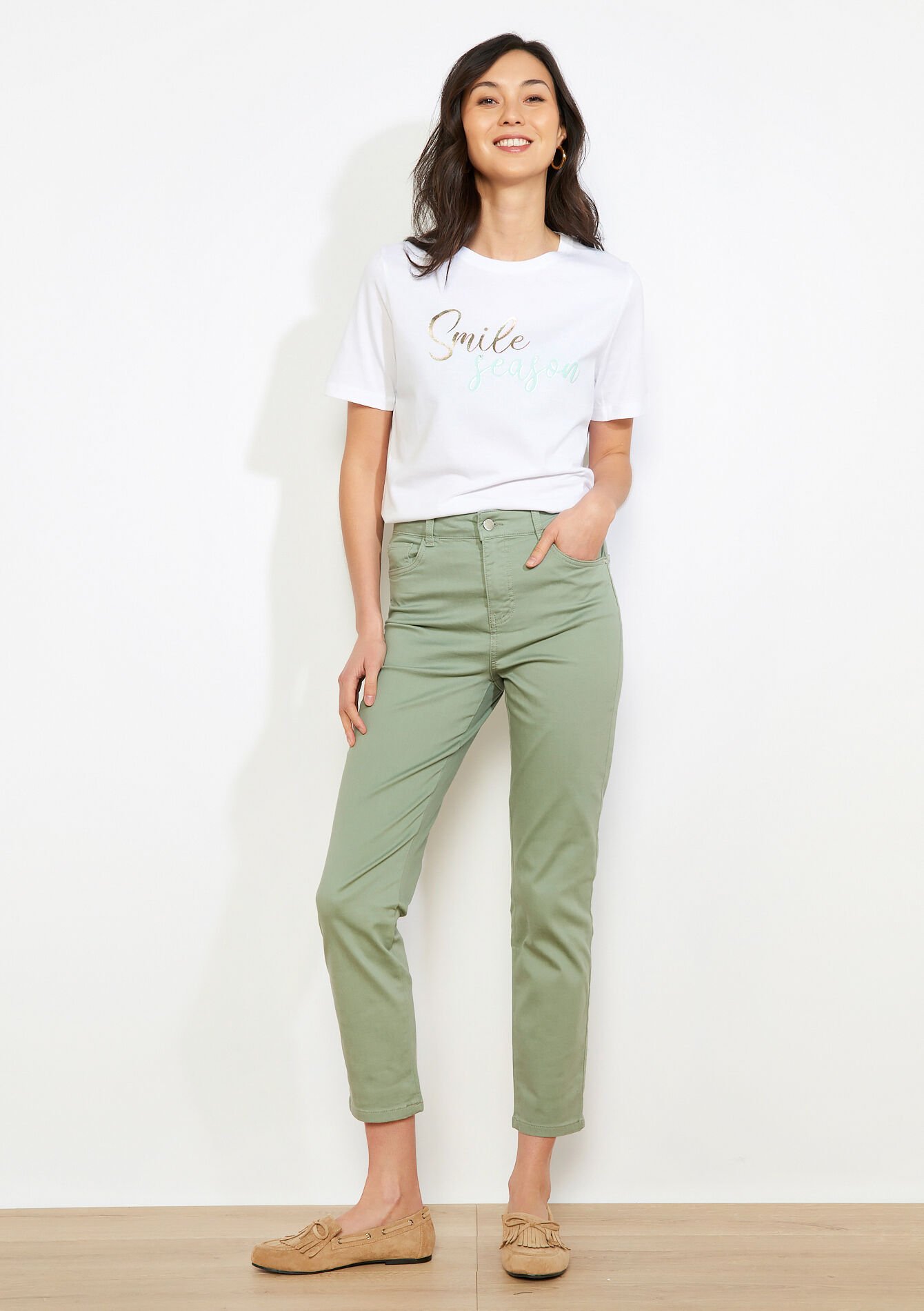 Slim enkellange broek - KHAKI FADED - 06004656_4326