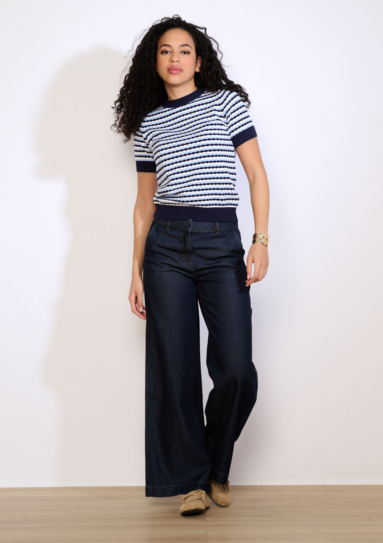 Pull texturé manches courtes - NAVY BASIC - 04007214_2723