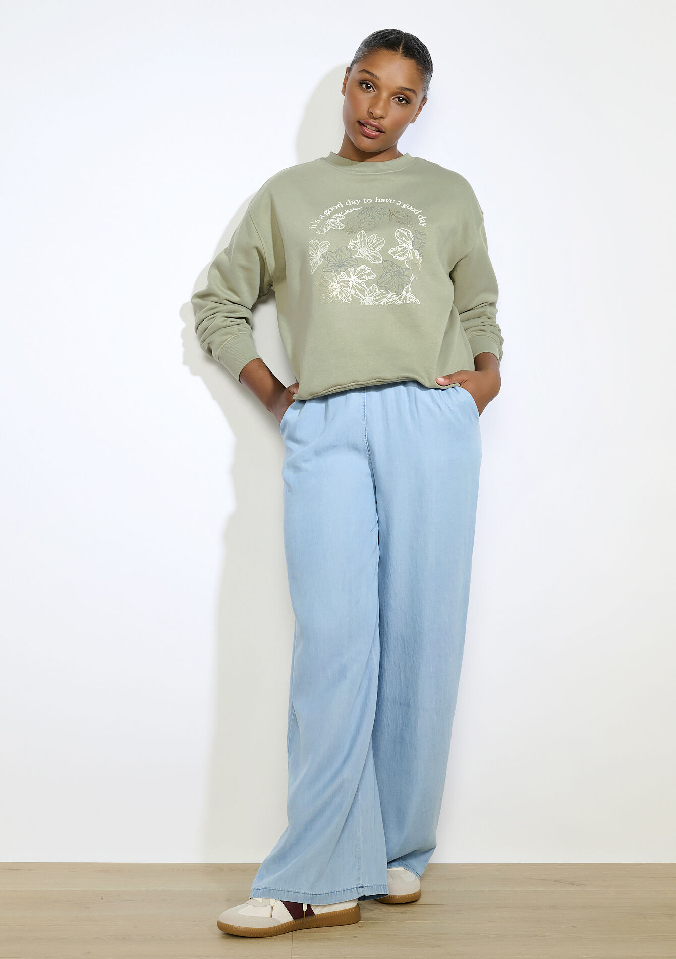 Sweater met tekst - KHAKI FADED - 03001765_4326