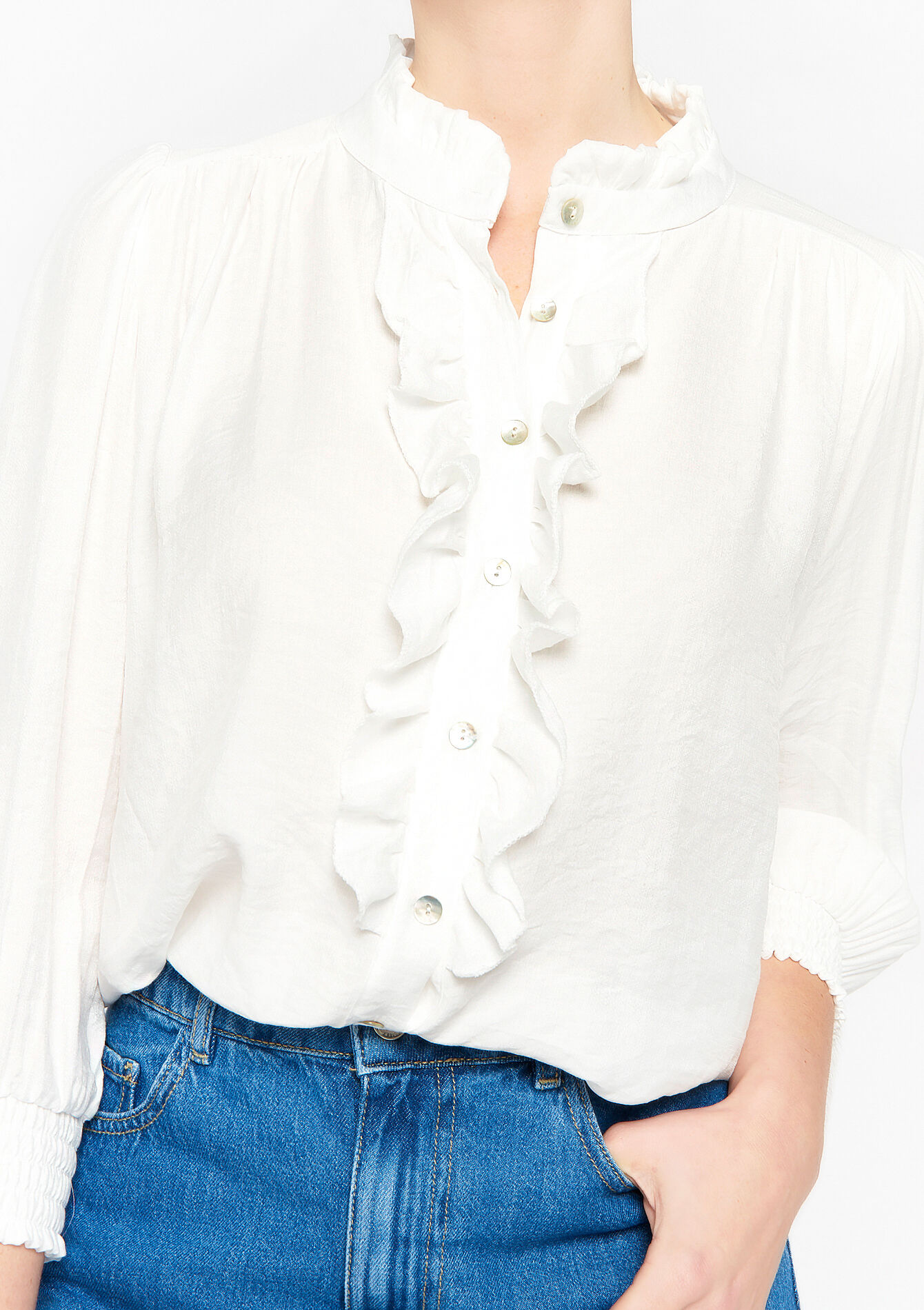 Shirt with ruffles, Shirt with ruffles - OPTICAL WHITE - 05702143_1019