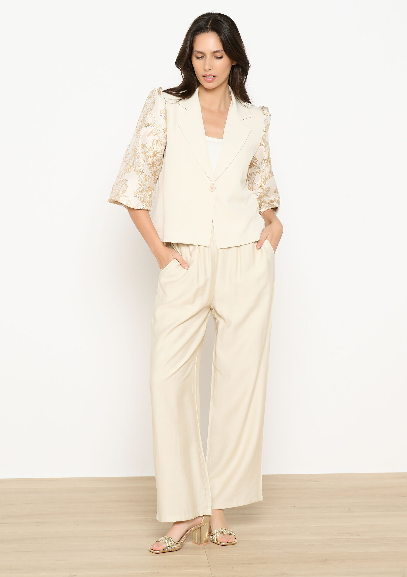 Veste manches jacquard, Veste manches jacquard - LT BEIGE - 09101062_2527