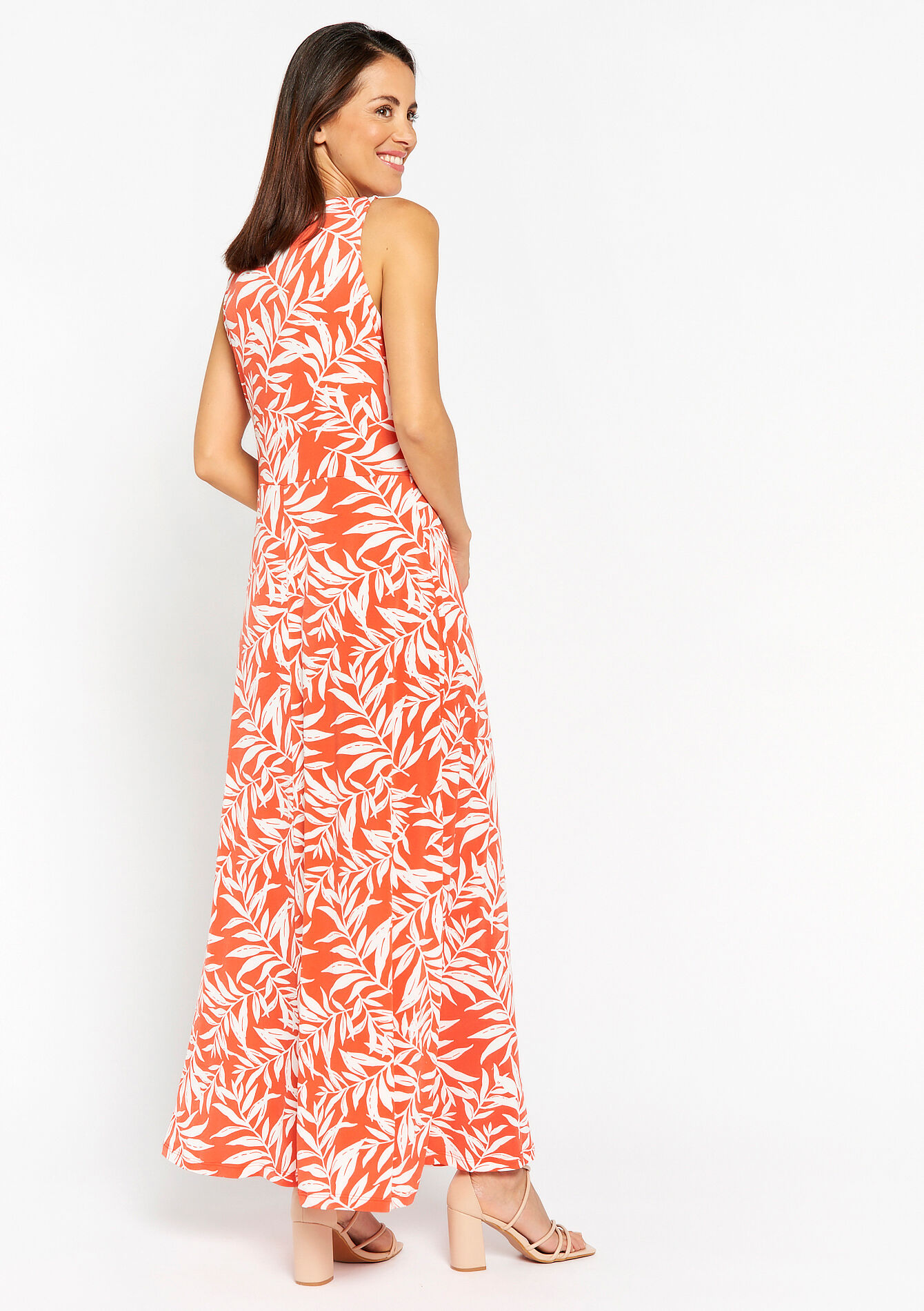Maxi-jurk met bladerprint, Maxi-jurk met bladerprint - CORAL BRIGHT - 08602161_2007