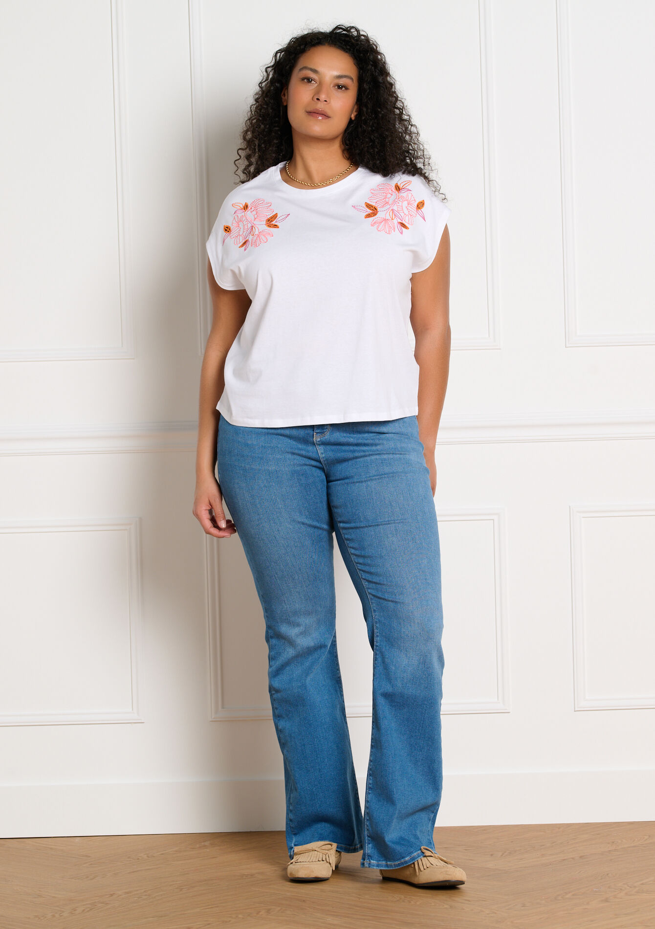 Mouwloos T-shirt met borduursel - OPTICAL WHITE - 02301950_1019