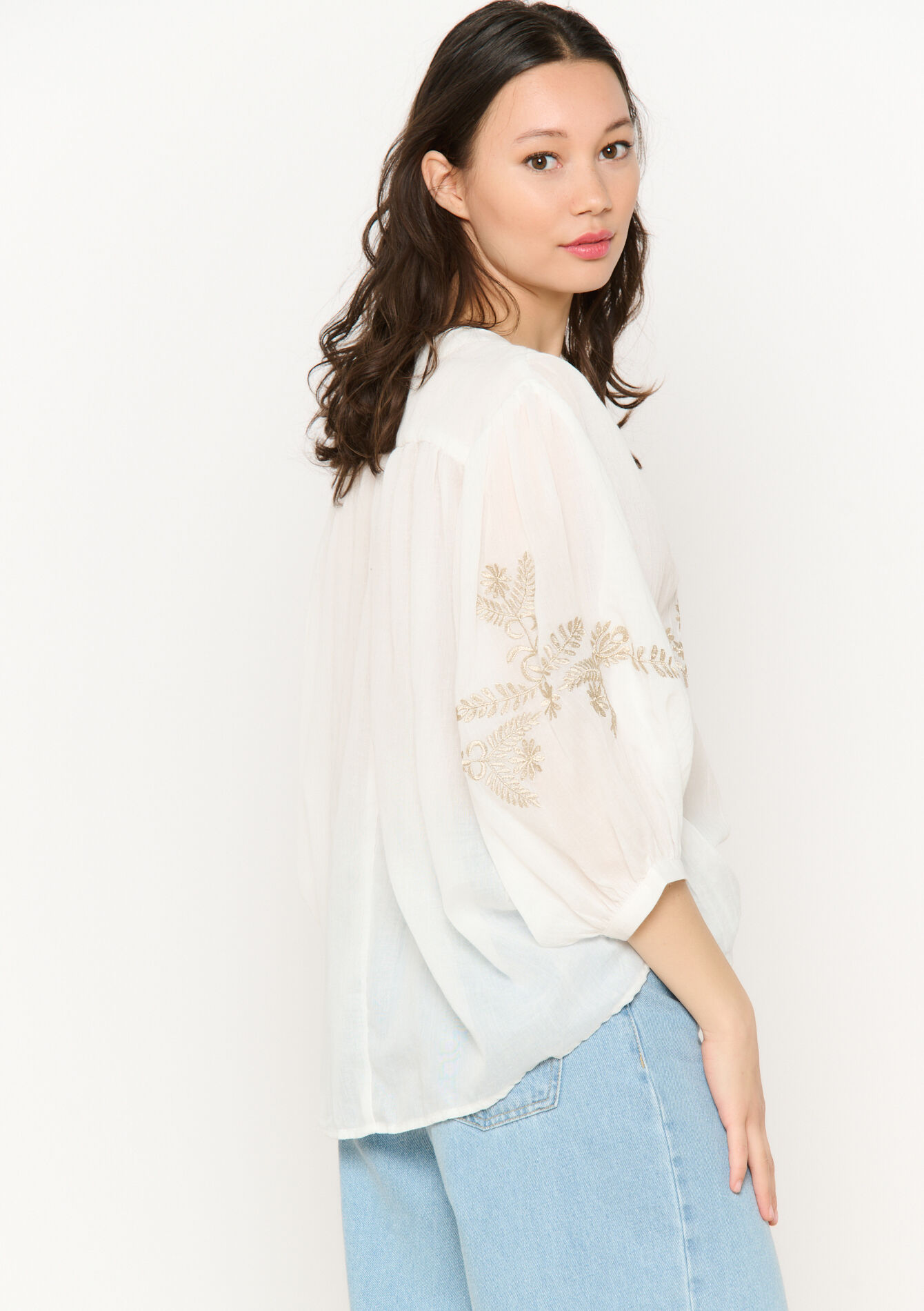Embroidered voile blouse - OFFWHITE - 05702727_1001