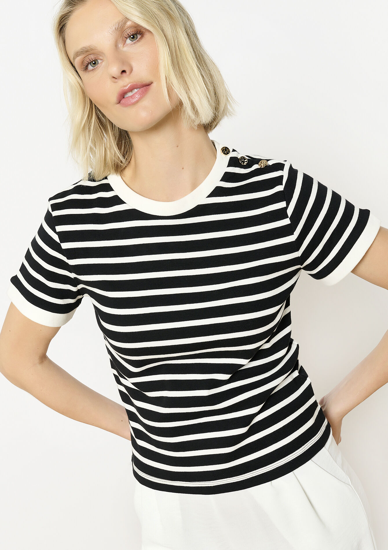 Gestreept shirt met knopen, Gestreept shirt met knopen - BLACK - 02301712_1119