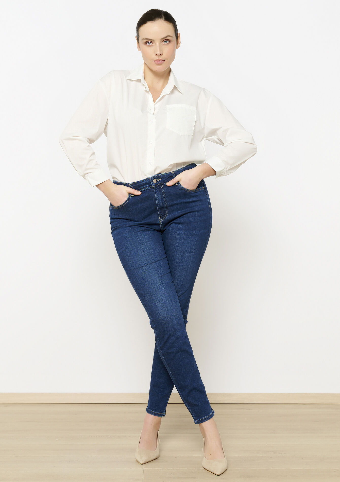 Skinny jeans met hoge taille, Skinny jeans met hoge taille - DARK BLUE - 22000561_0501