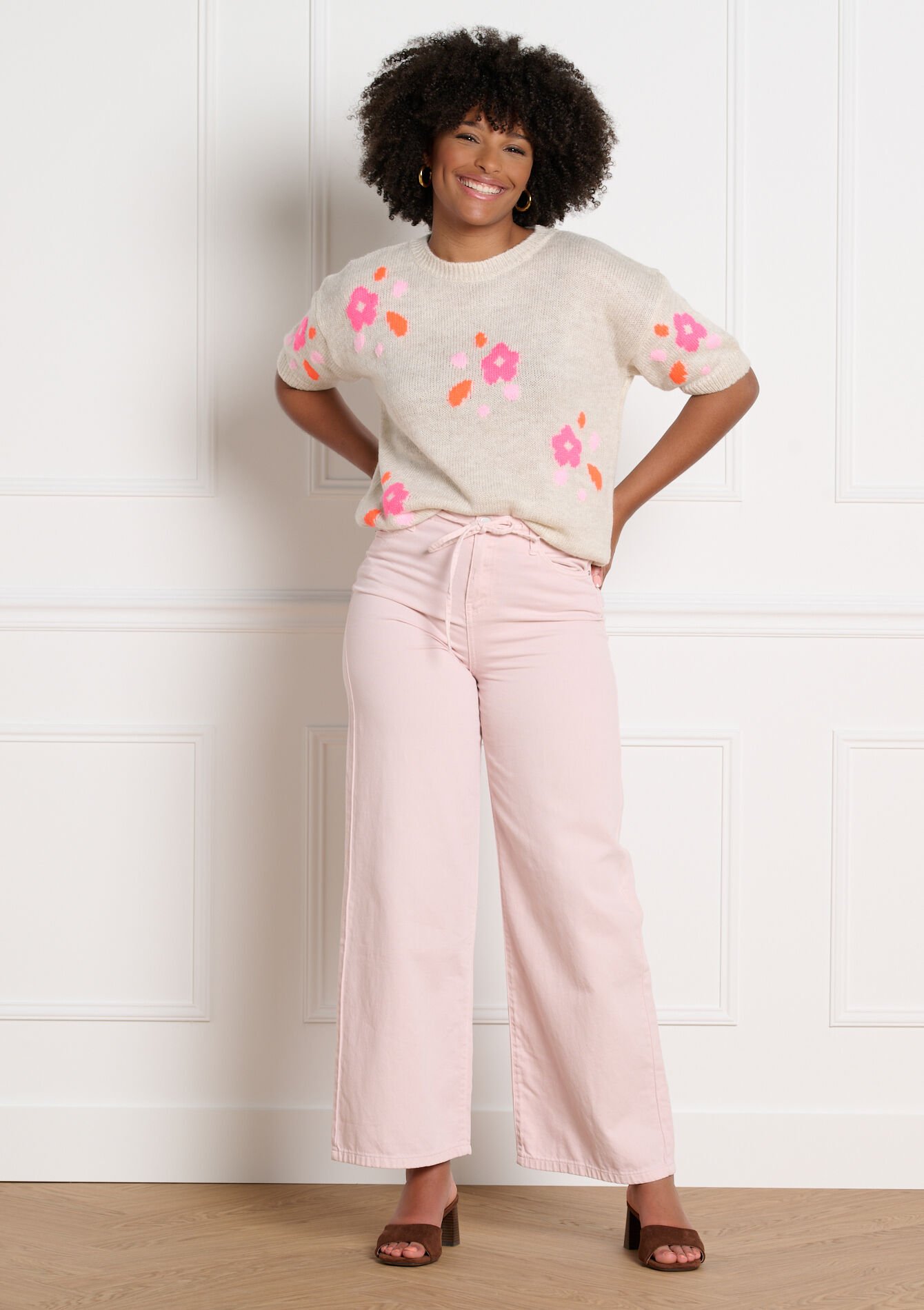 Trui met korte mouwen en motief - LT BEIGE - 04007263_2527