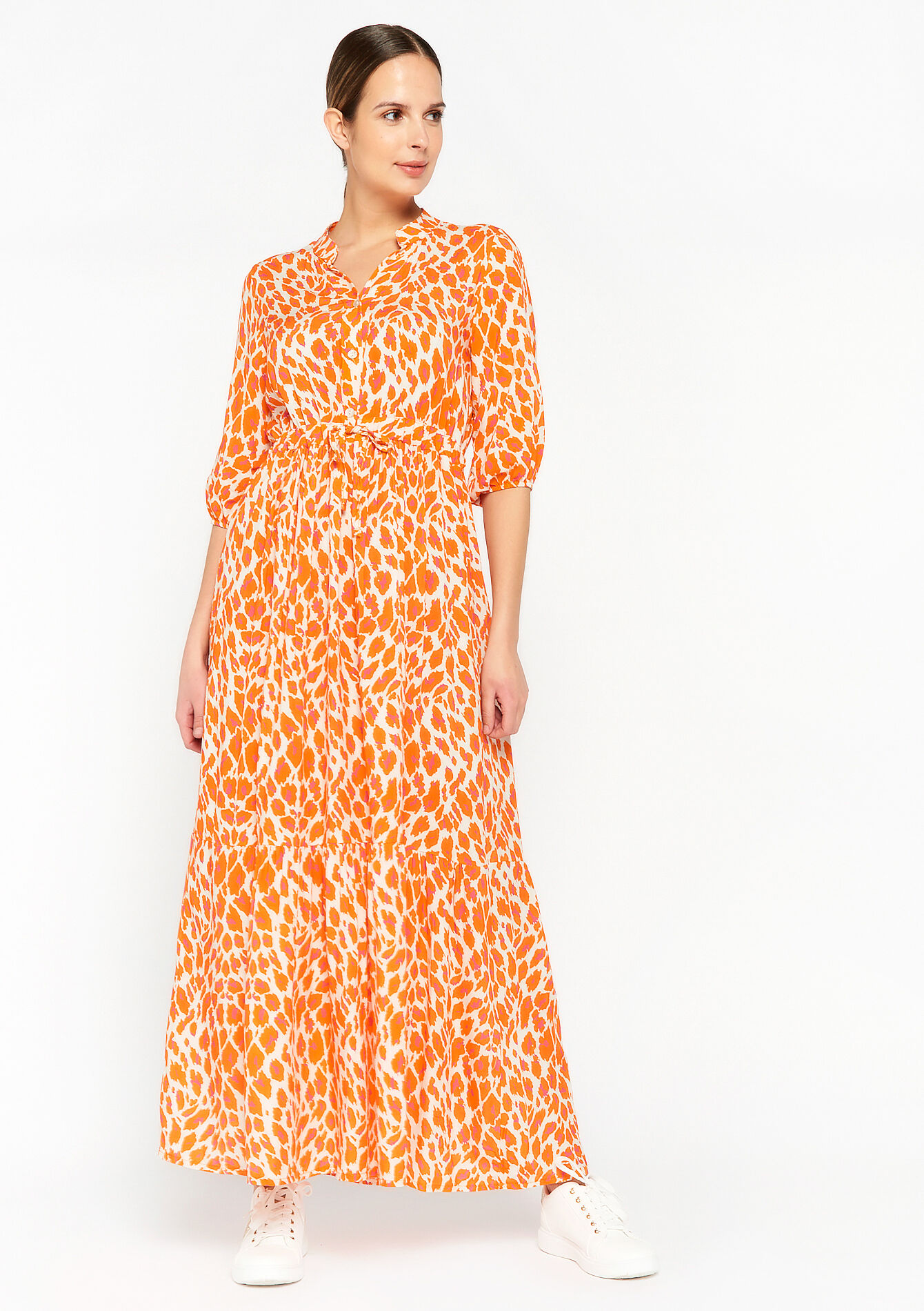 Maxi-jurk met luipaardprint, Maxi-jurk met luipaardprint - ORANGE BRIGHT - 08601902_1255