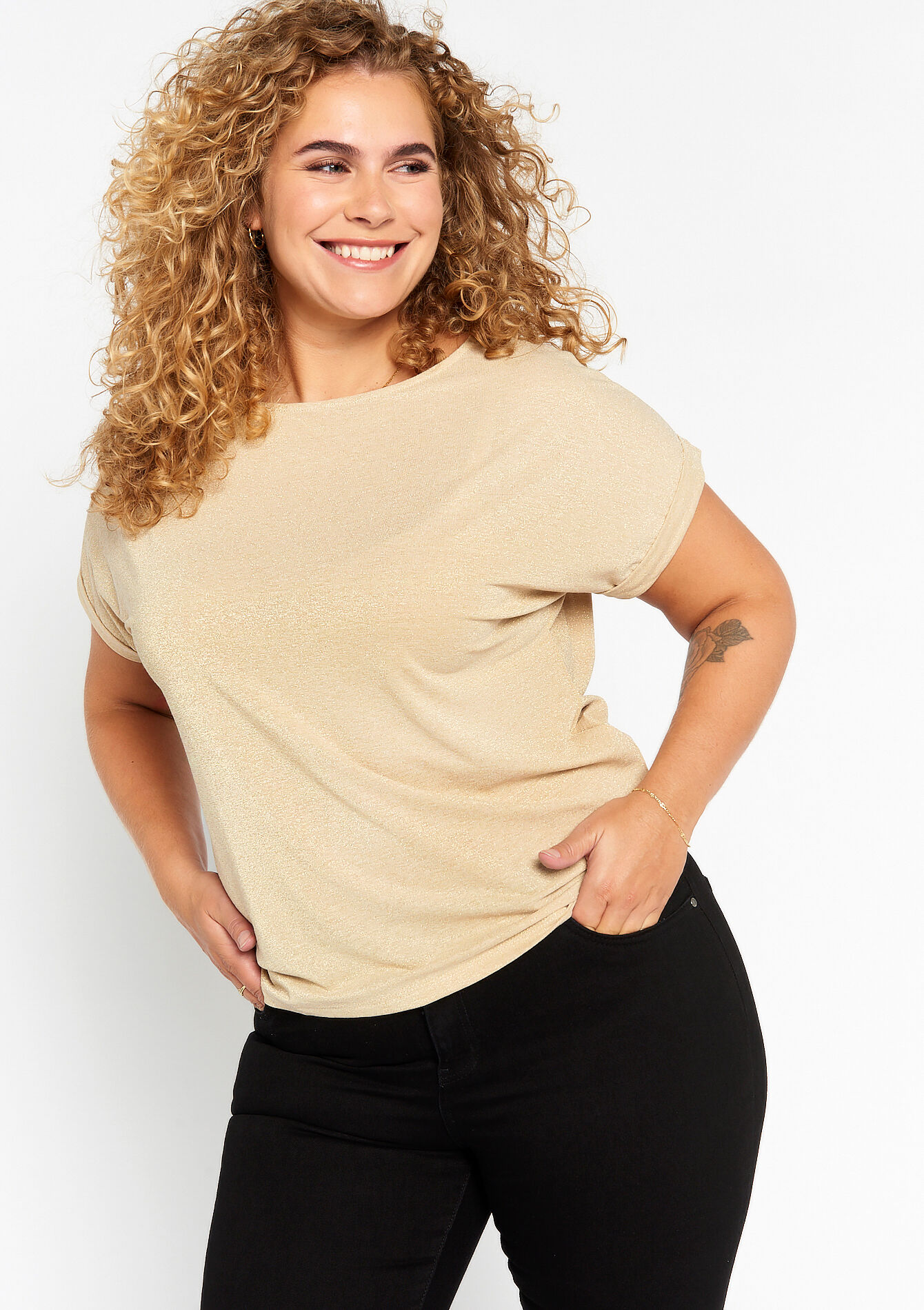 T-shirt en lurex - LT BEIGE - 02301457_2527