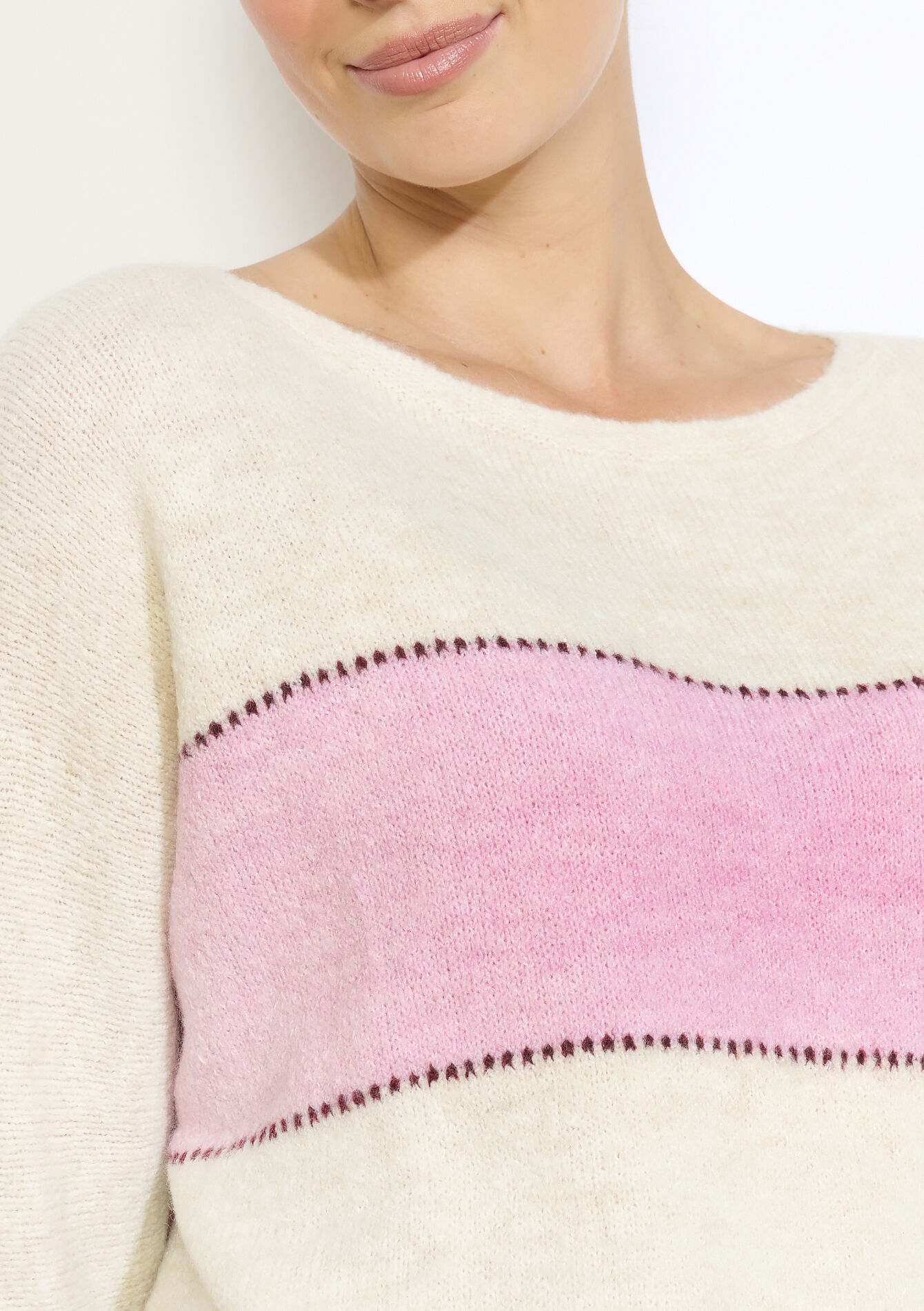 Vleermuismouwen gestreepte trui, Vleermuismouwen gestreepte trui - VANILLA WHITE - 04007040