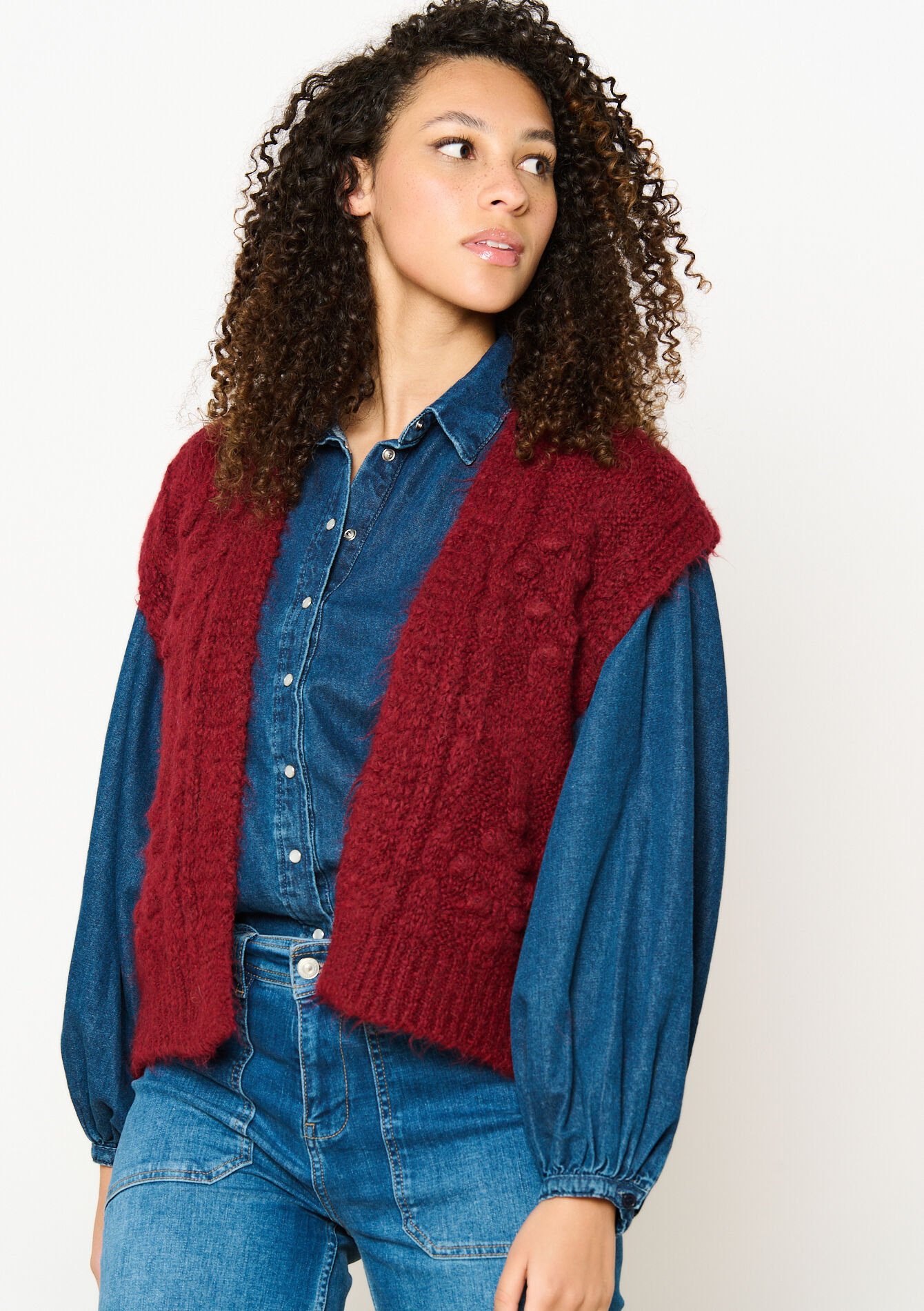 Mouwloze cardigan, Mouwloze cardigan - BORDEAUX WINE - 04101214_5514