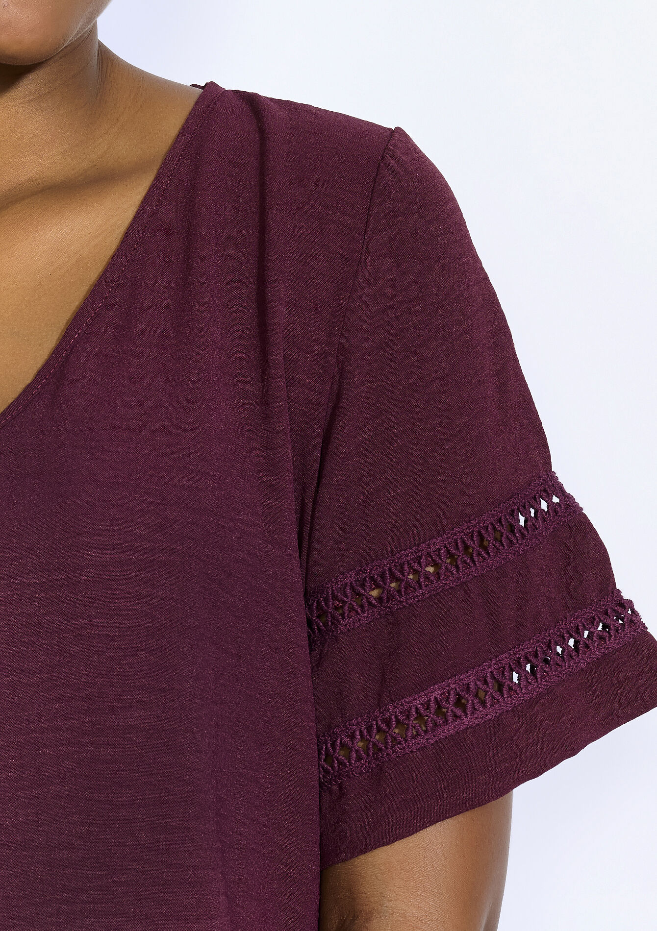 Blouse met opengewerkte mouwen, Blouse met opengewerkte mouwen - AUBERGINE - 05702919_1537