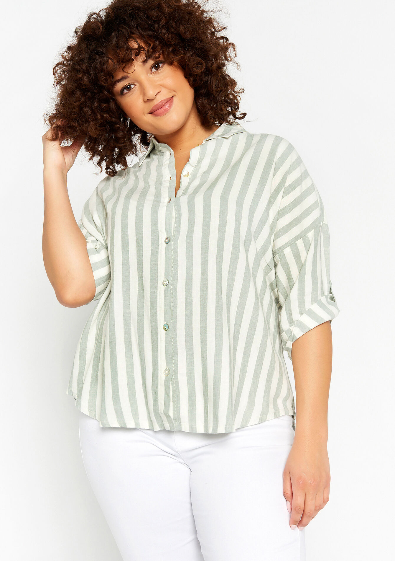 Chemise en lin à rayures, Chemise en lin à rayures - KHAKI MINT - 05702074_2542