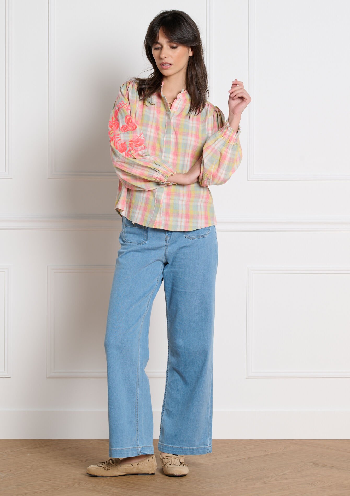 Luchtige blouse met ruitjes, Luchtige blouse met ruitjes - KHAKI MINT - 05703034_2542