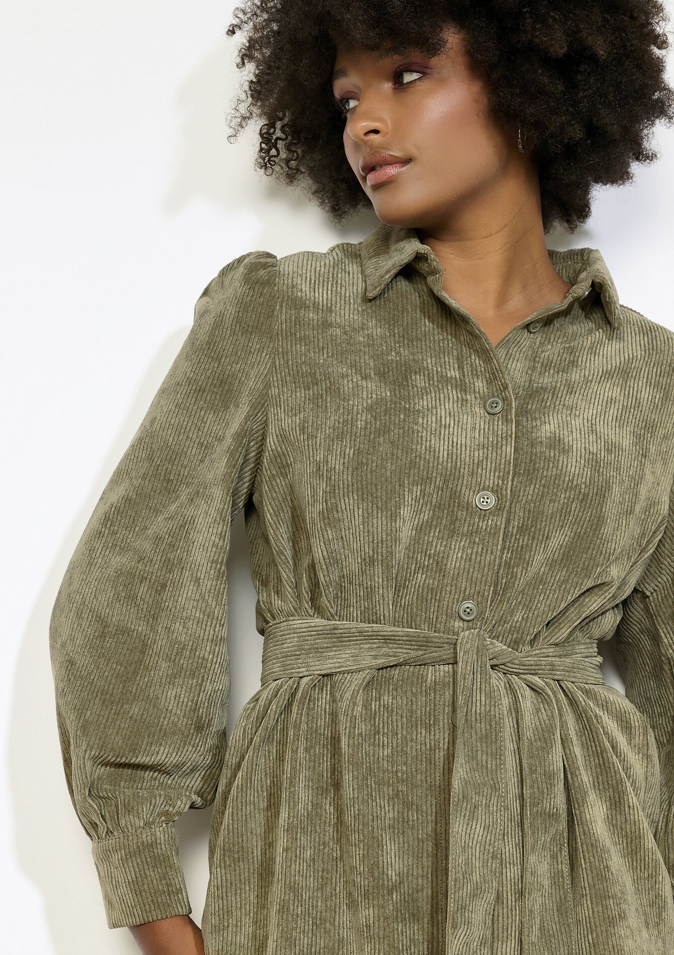 Robe chemise en velours - KHAKI MED - 08104034_4327