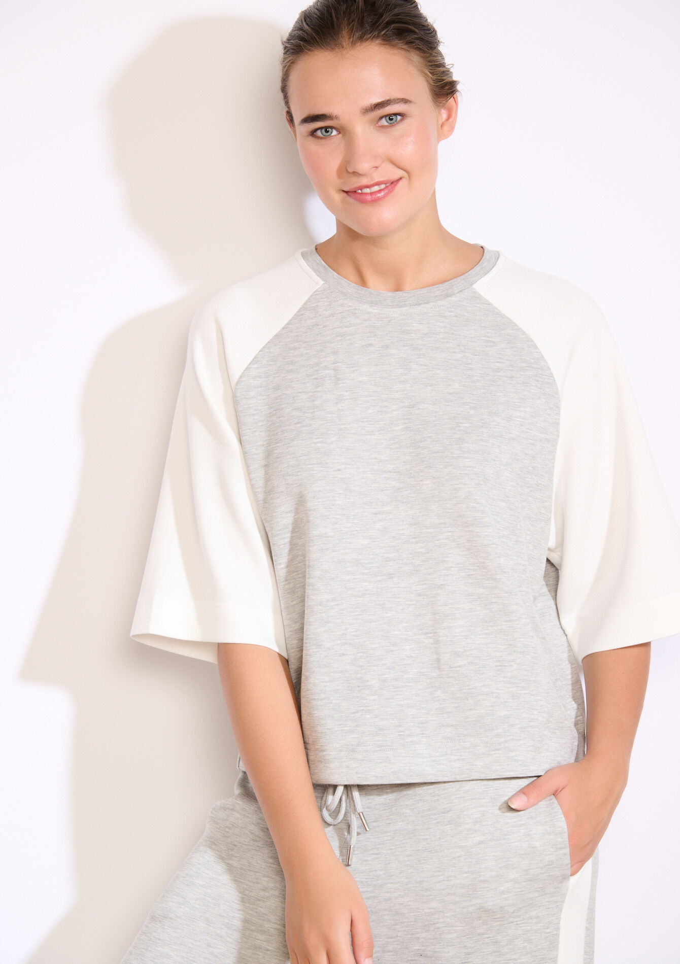 Sweat oversize bicolore - LIGHT GREY MEL - 15100375_1061