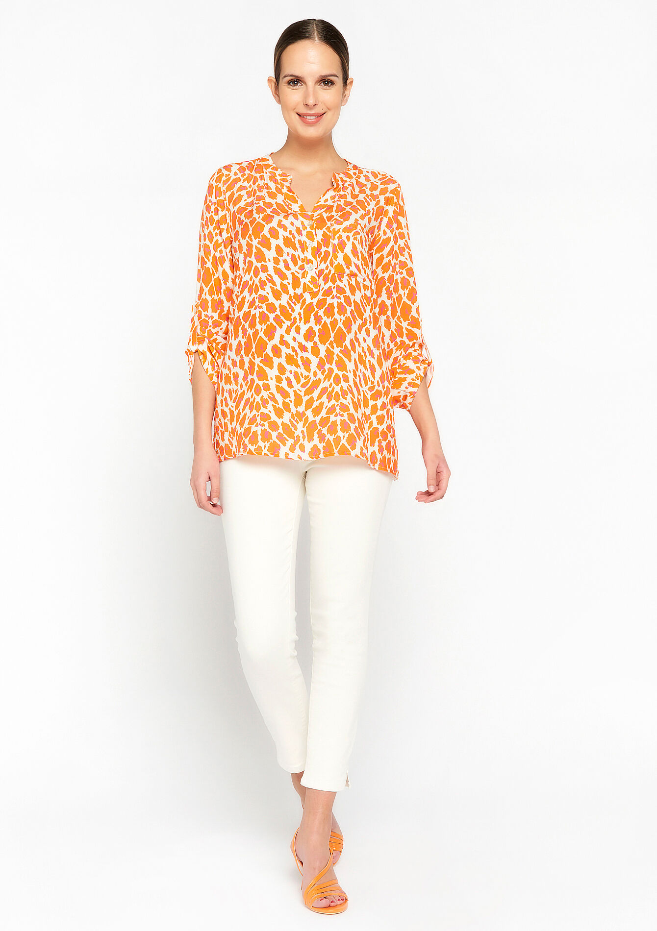 Blouse with leopard print, Blouse with leopard print - ORANGE BRIGHT - 05702145_1255